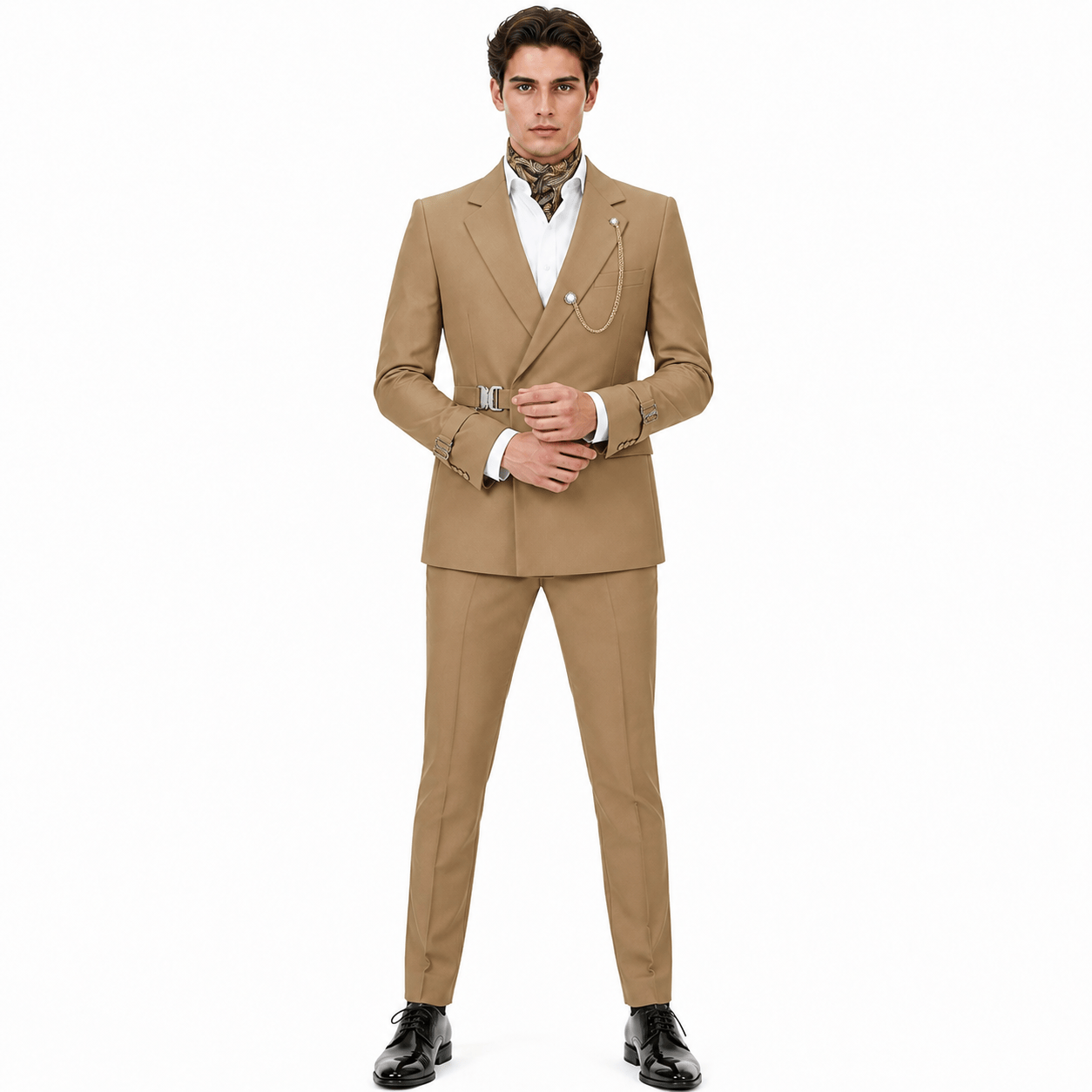 Ceehuteey Ceehuteey Men's 2 Piece Solid Notch Lapel Suit Set with Metal Clasp (Blazer+Pants)