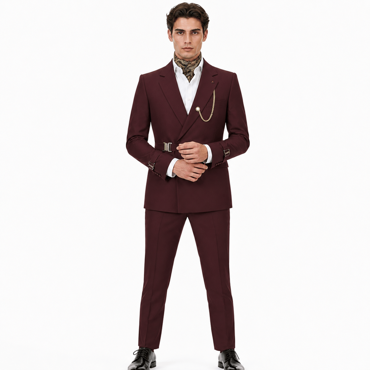 Ceehuteey Ceehuteey Men's 2 Piece Solid Notch Lapel Suit Set with Metal Clasp (Blazer+Pants)