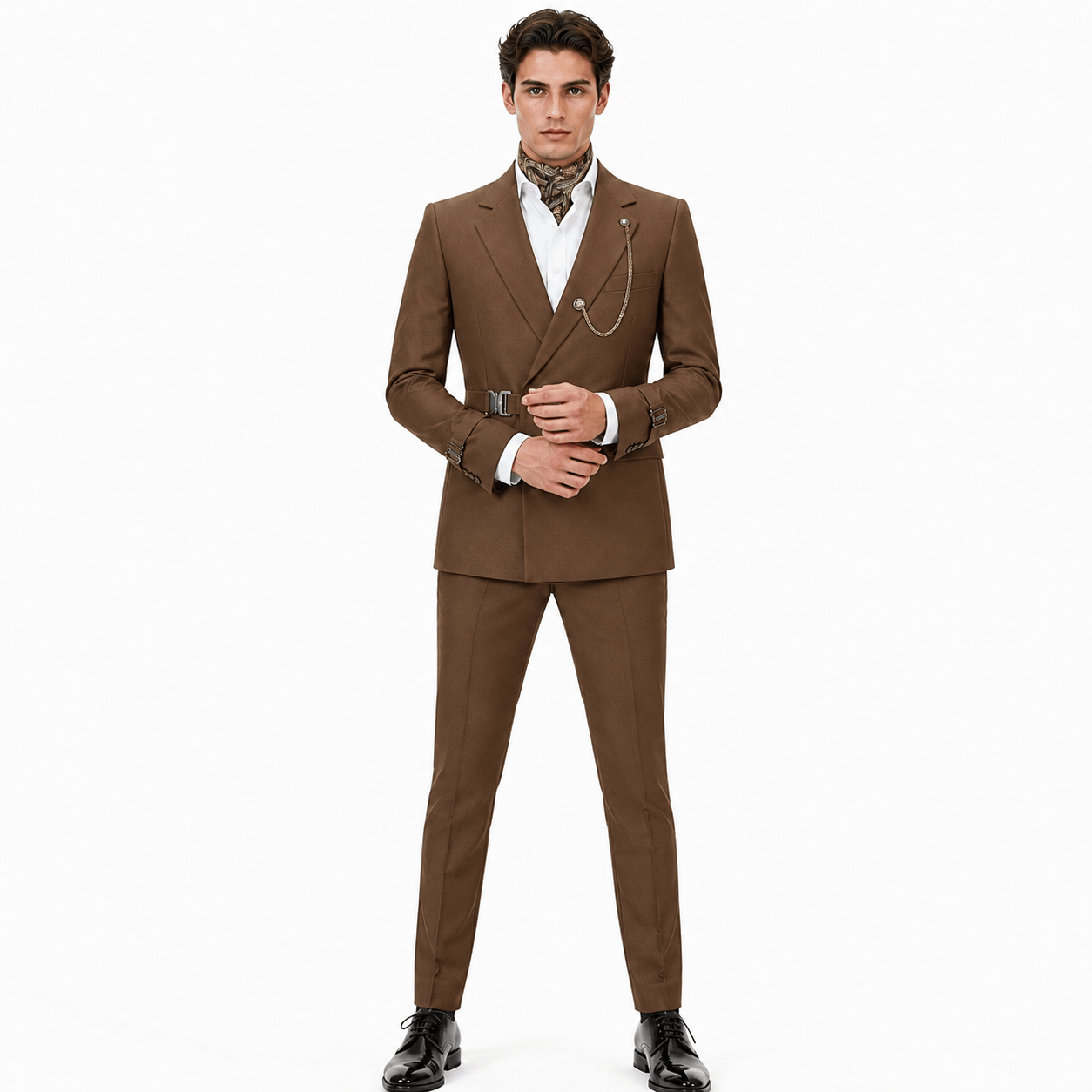 Ceehuteey Ceehuteey Men's 2 Piece Solid Notch Lapel Suit Set with Metal Clasp (Blazer+Pants)