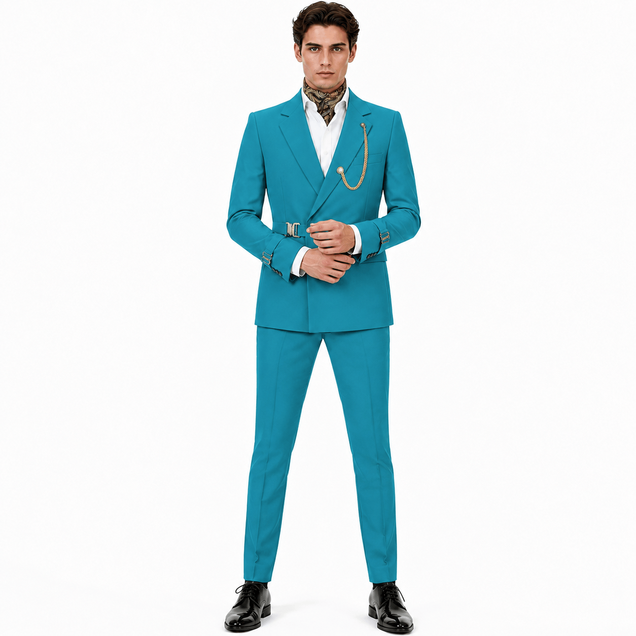 Ceehuteey Ceehuteey Men's 2 Piece Solid Notch Lapel Suit Set with Metal Clasp (Blazer+Pants)