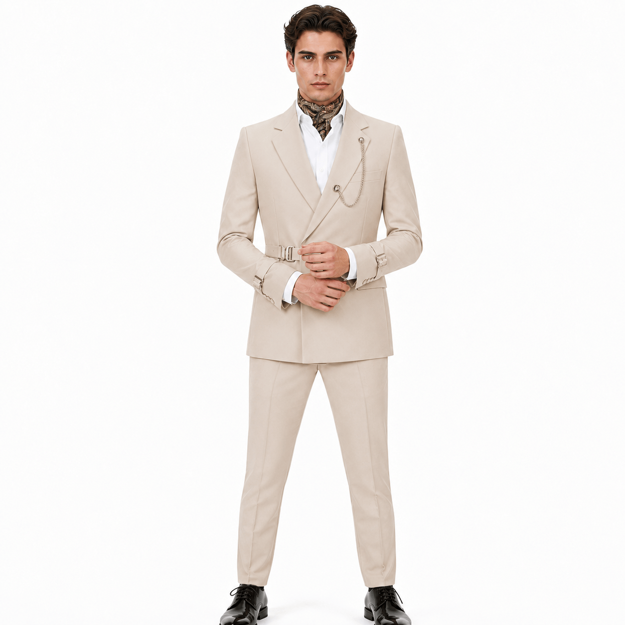 Ceehuteey Ceehuteey Men's 2 Piece Solid Notch Lapel Suit Set with Metal Clasp (Blazer+Pants)