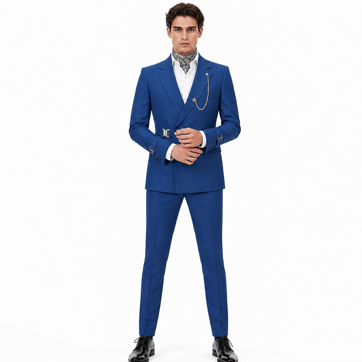 Ceehuteey Ceehuteey Men's 2 Piece Solid Notch Lapel Suit Set with Metal Clasp (Blazer+Pants)