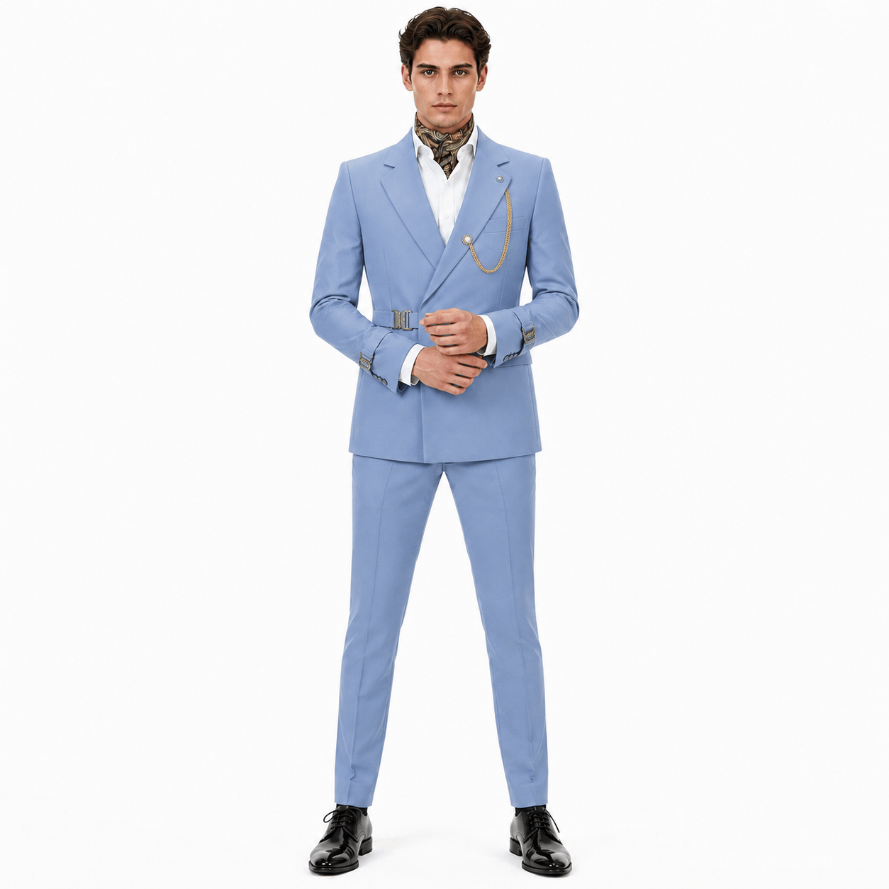 Ceehuteey Ceehuteey Men's 2 Piece Solid Notch Lapel Suit Set with Metal Clasp (Blazer+Pants)