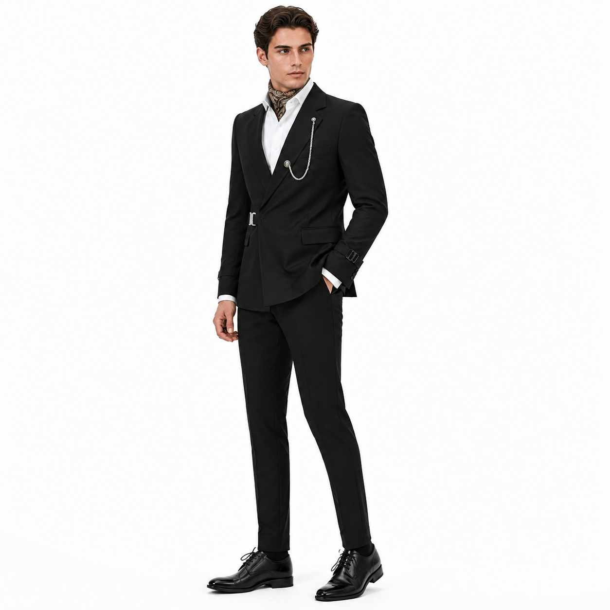Ceehuteey Ceehuteey Men's 2 Piece Solid Notch Lapel Suit Set with Metal Clasp (Blazer+Pants)