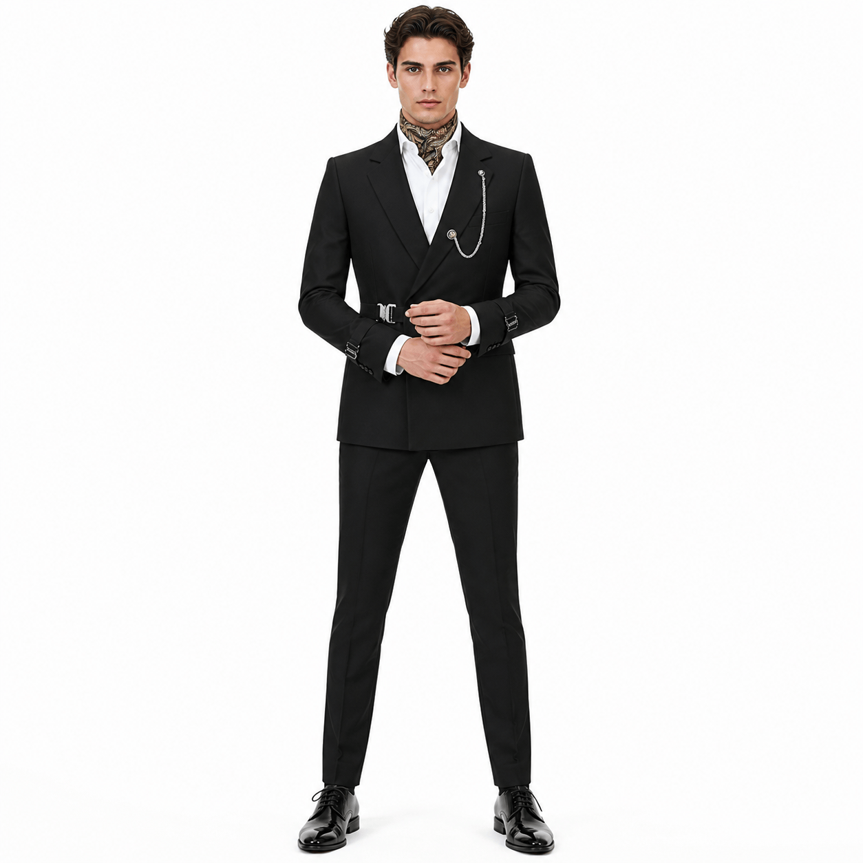 Ceehuteey Ceehuteey Men's 2 Piece Solid Notch Lapel Suit Set with Metal Clasp (Blazer+Pants)