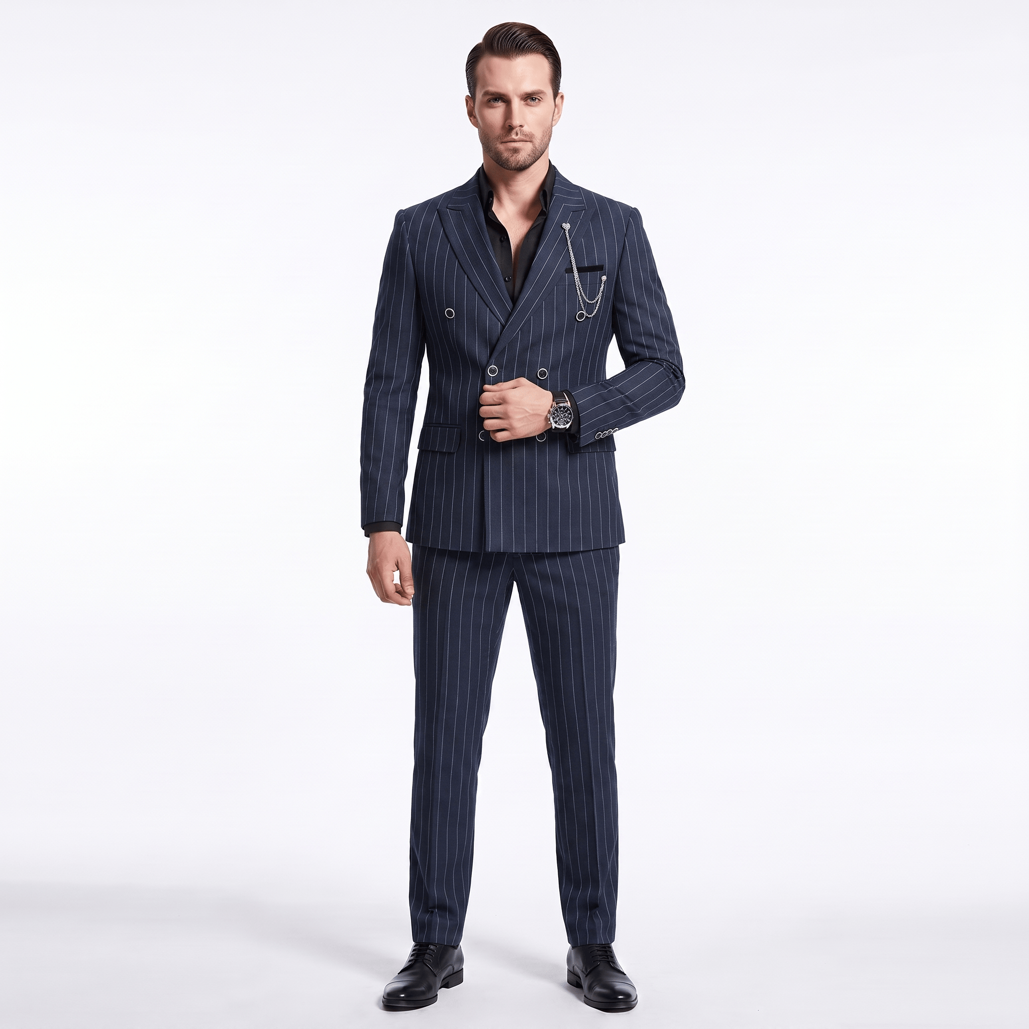 Ceehuteey Ceehuteey Men's 2 Pieces Pinstripe Suit Peak Lapel Striped Suits (Blazer+Pants)
