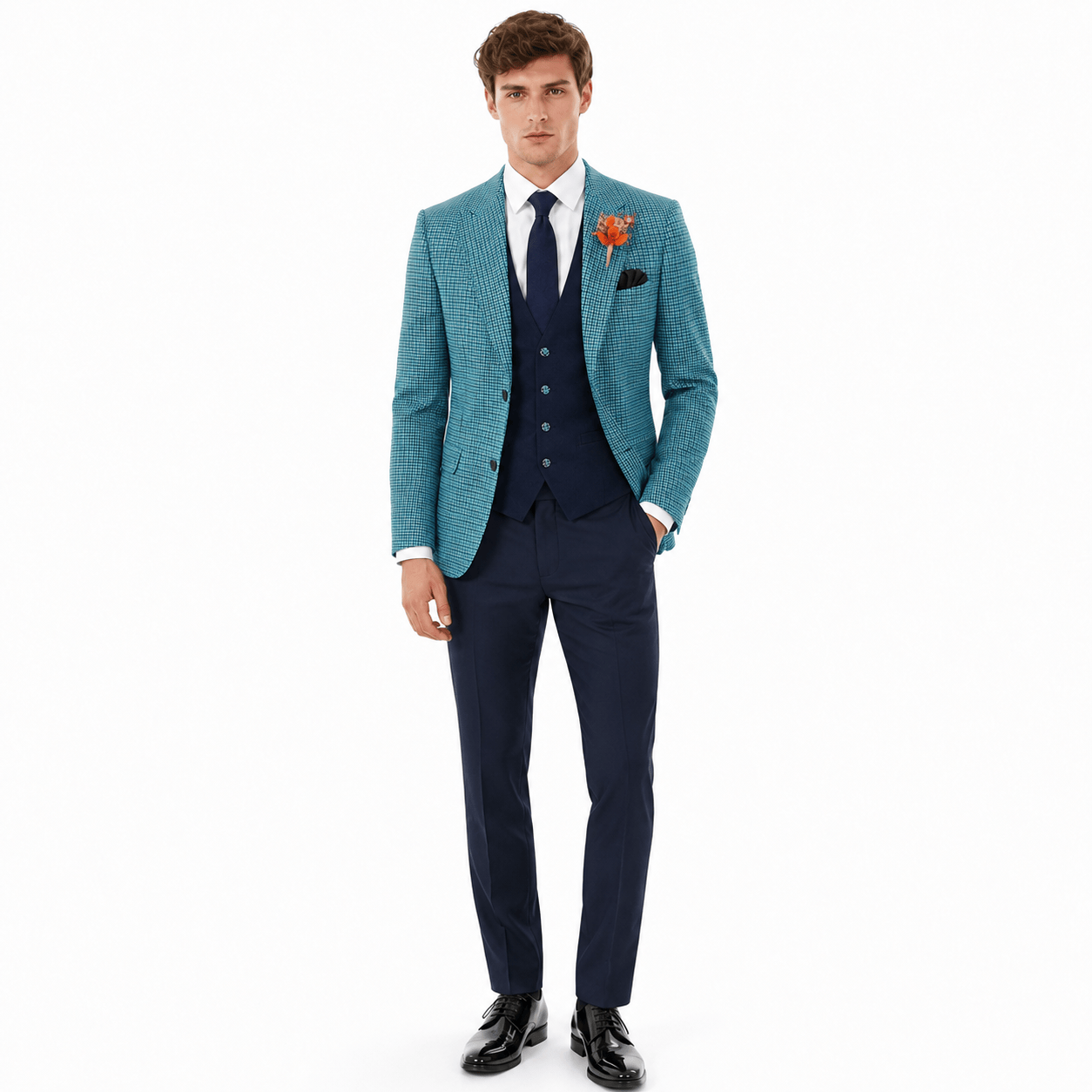 Ceehuteey Ceehuteey Men's 3 Pieces Checked Houndstooth Peak Lapel Suits (Blazer+Vest+Pants)