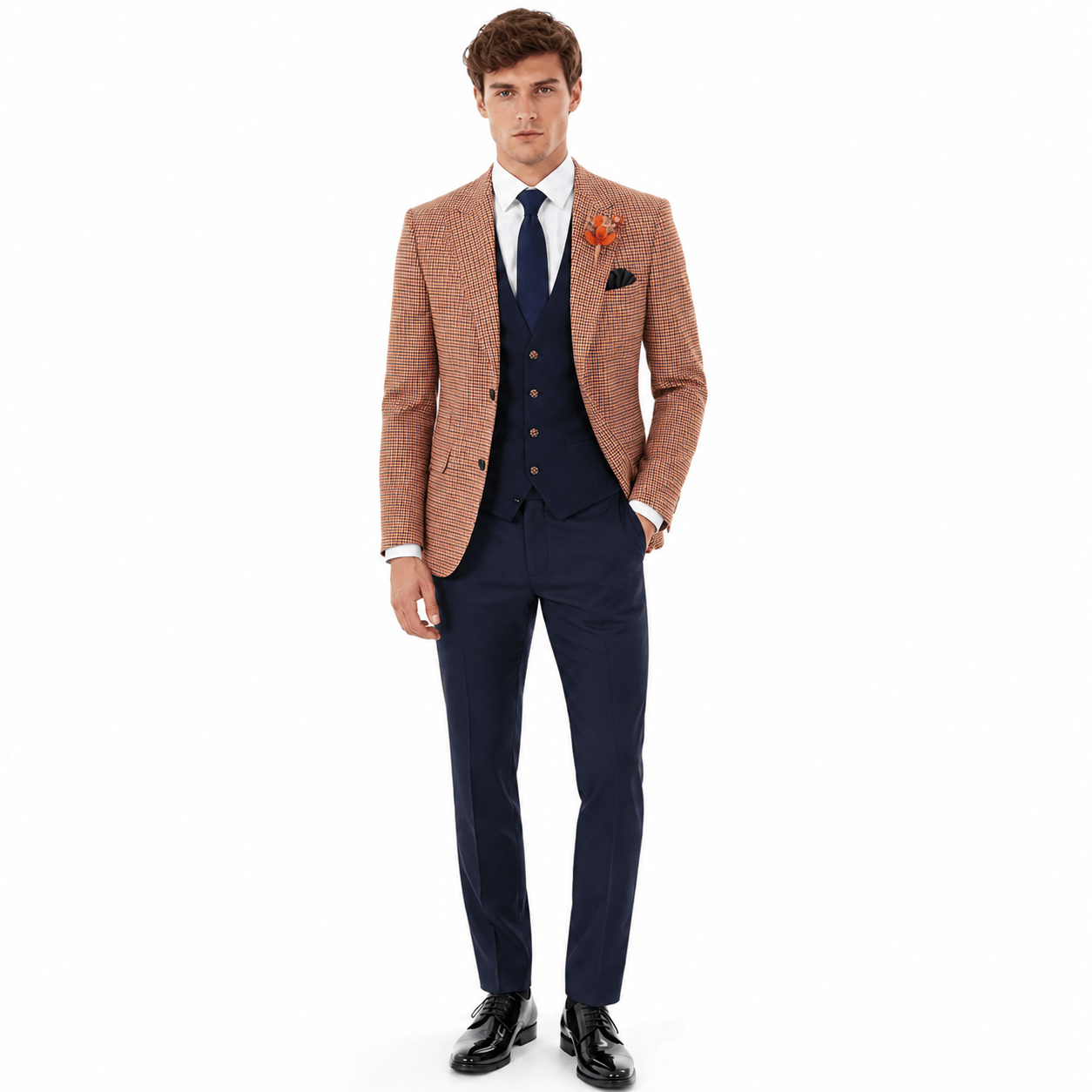 Ceehuteey Ceehuteey Men's 3 Pieces Checked Houndstooth Peak Lapel Suits (Blazer+Vest+Pants)