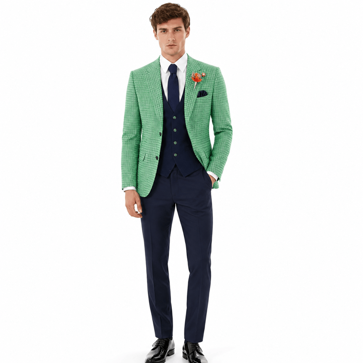 Ceehuteey Ceehuteey Men's 3 Pieces Checked Houndstooth Peak Lapel Suits (Blazer+Vest+Pants)