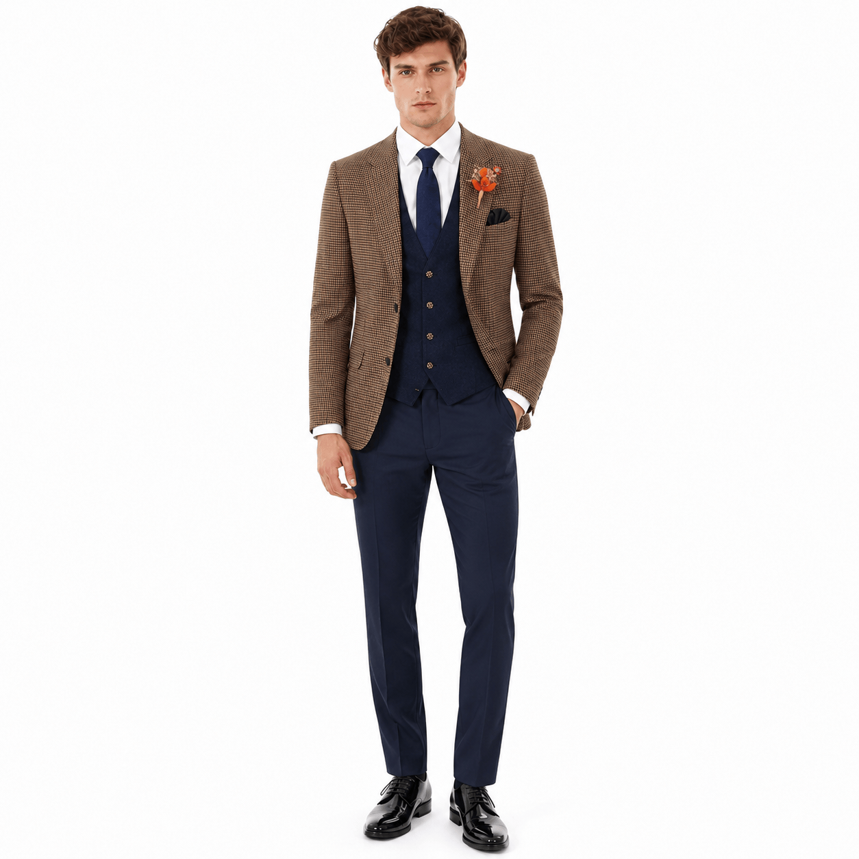 Ceehuteey Ceehuteey Men's 3 Pieces Checked Houndstooth Peak Lapel Suits (Blazer+Vest+Pants)