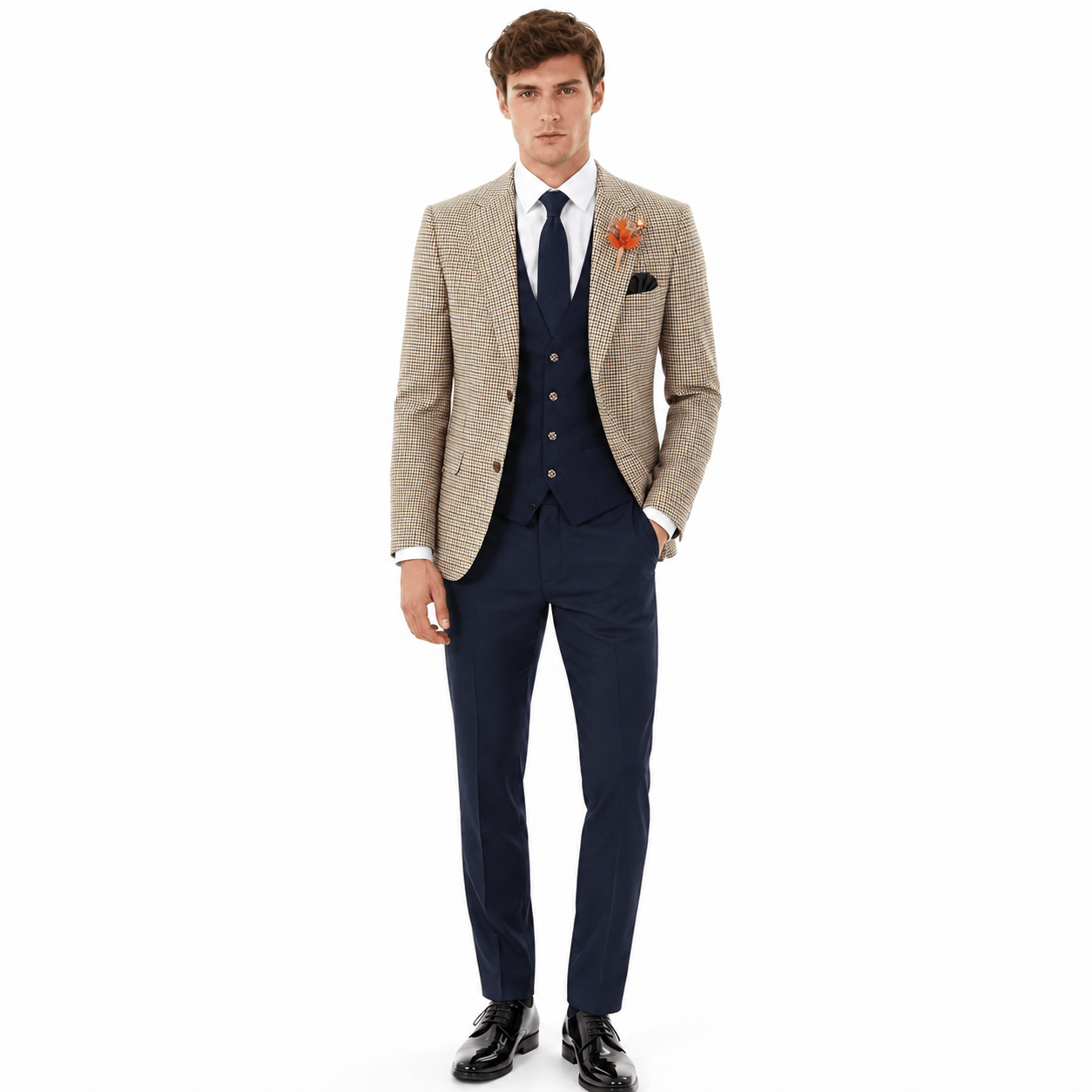Ceehuteey Ceehuteey Men's 3 Pieces Checked Houndstooth Peak Lapel Suits (Blazer+Vest+Pants)