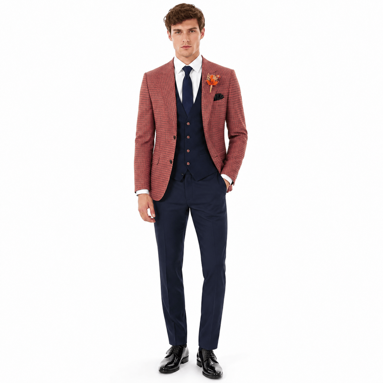 Ceehuteey Ceehuteey Men's 3 Pieces Checked Houndstooth Peak Lapel Suits (Blazer+Vest+Pants)