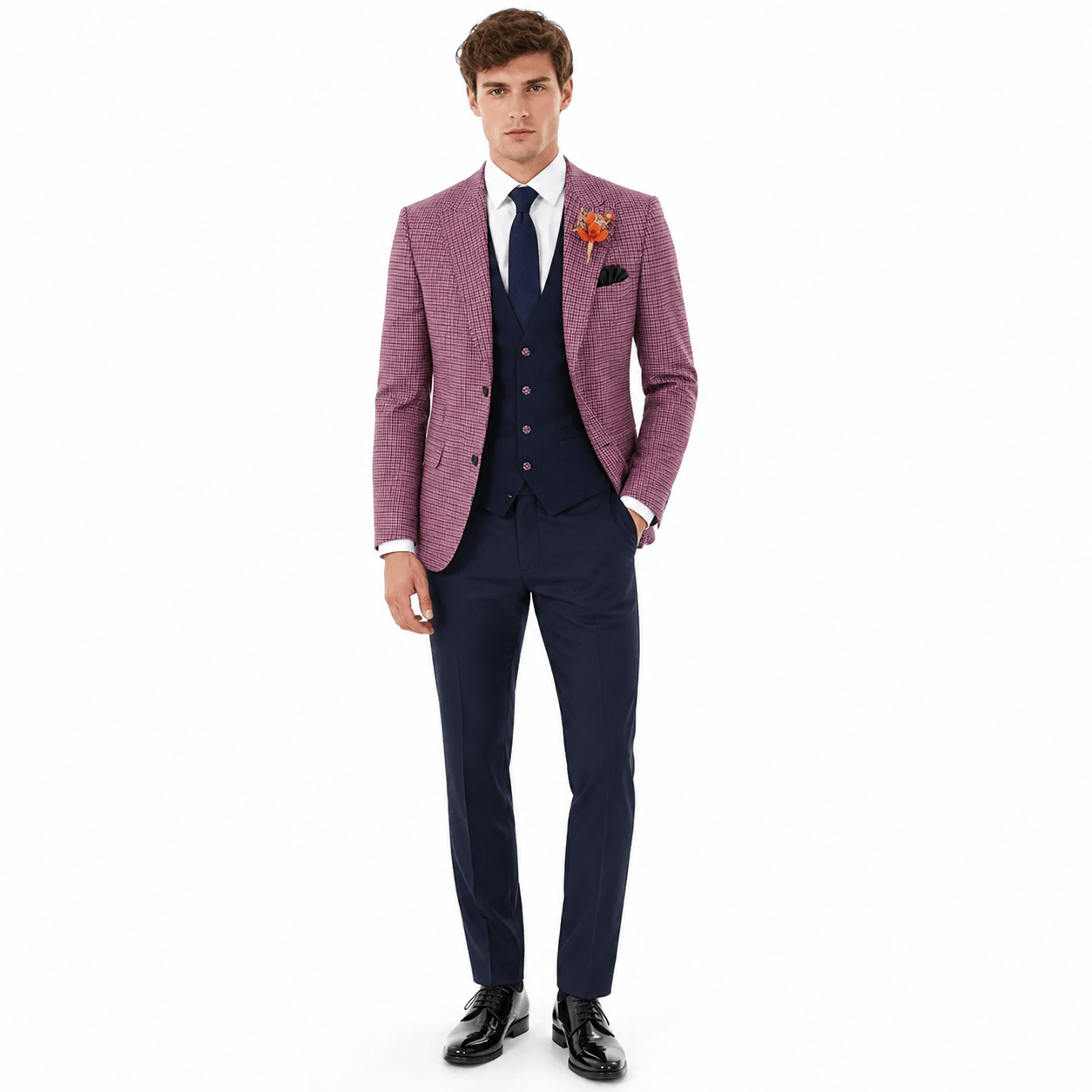 Ceehuteey Ceehuteey Men's 3 Pieces Checked Houndstooth Peak Lapel Suits (Blazer+Vest+Pants)