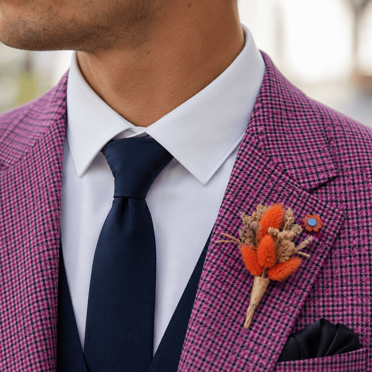 Ceehuteey Ceehuteey Men's 3 Pieces Checked Houndstooth Peak Lapel Suits (Blazer+Vest+Pants)