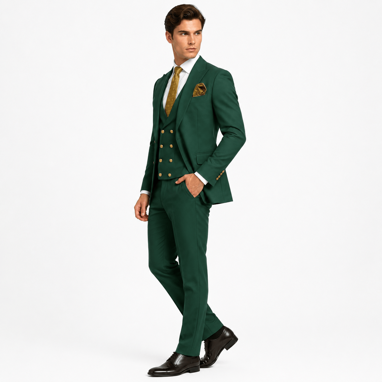 Ceehuteey Ceehuteey Men's 3 Pieces Flat Peak Lapel Suits For (Blazer+Vest+Pants)
