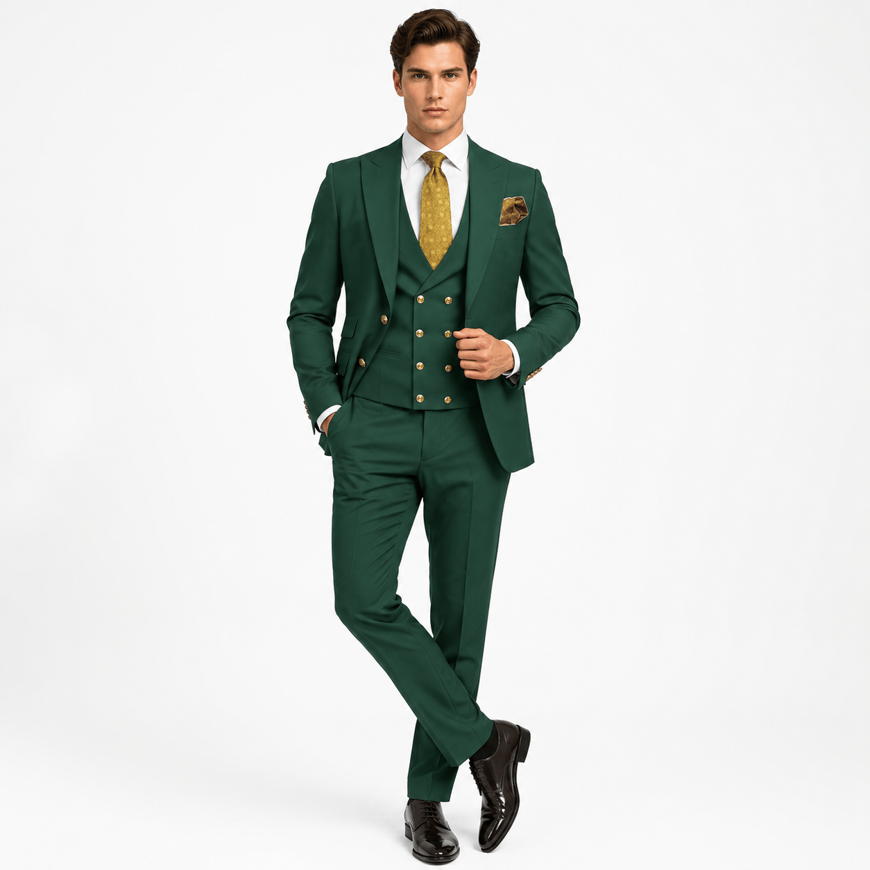 Ceehuteey Ceehuteey Men's 3 Pieces Flat Peak Lapel Suits For (Blazer+Vest+Pants)
