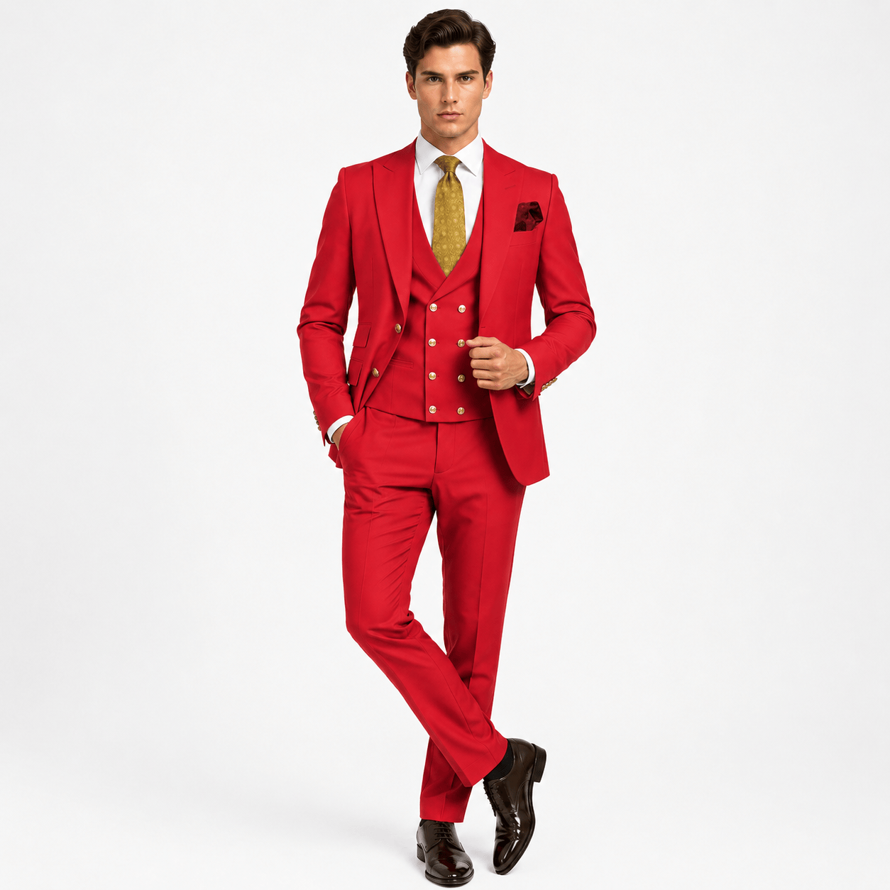 Ceehuteey Ceehuteey Men's 3 Pieces Flat Peak Lapel Suits For (Blazer+Vest+Pants)