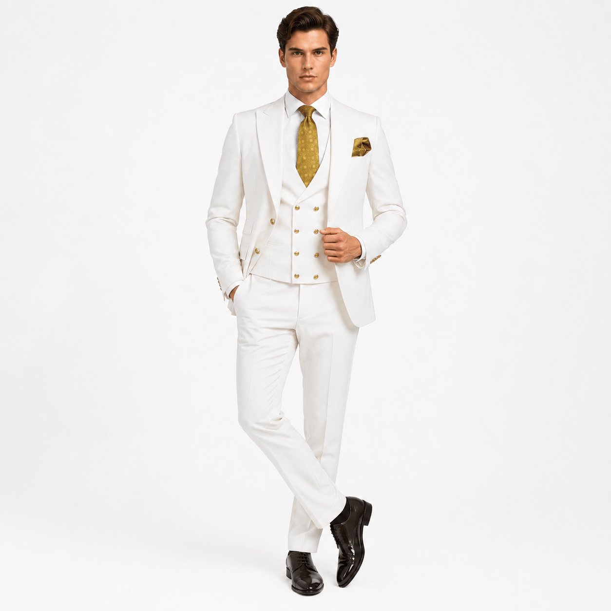 Ceehuteey Ceehuteey Men's 3 Pieces Flat Peak Lapel Suits For (Blazer+Vest+Pants)