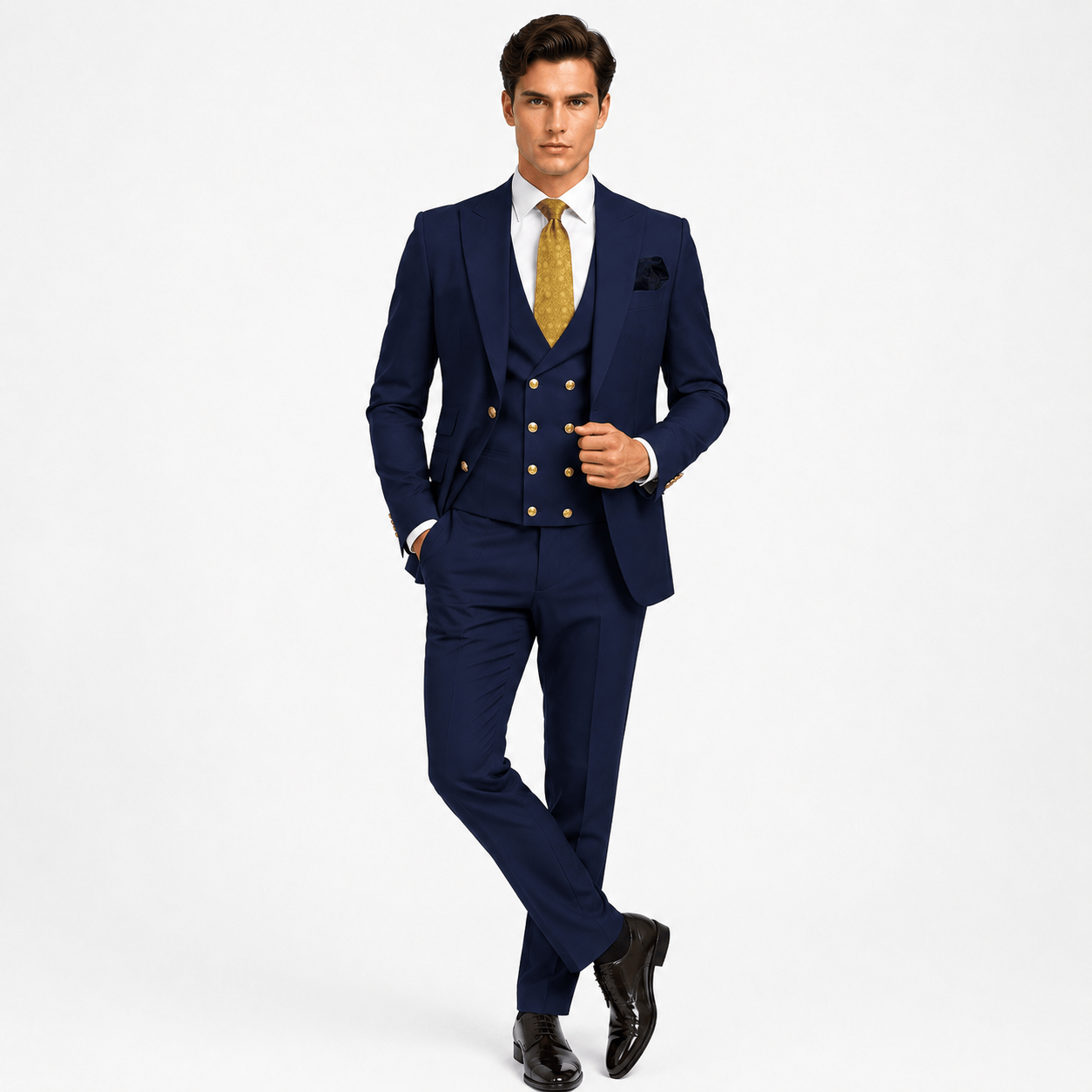 Ceehuteey Ceehuteey Men's 3 Pieces Flat Peak Lapel Suits For (Blazer+Vest+Pants)