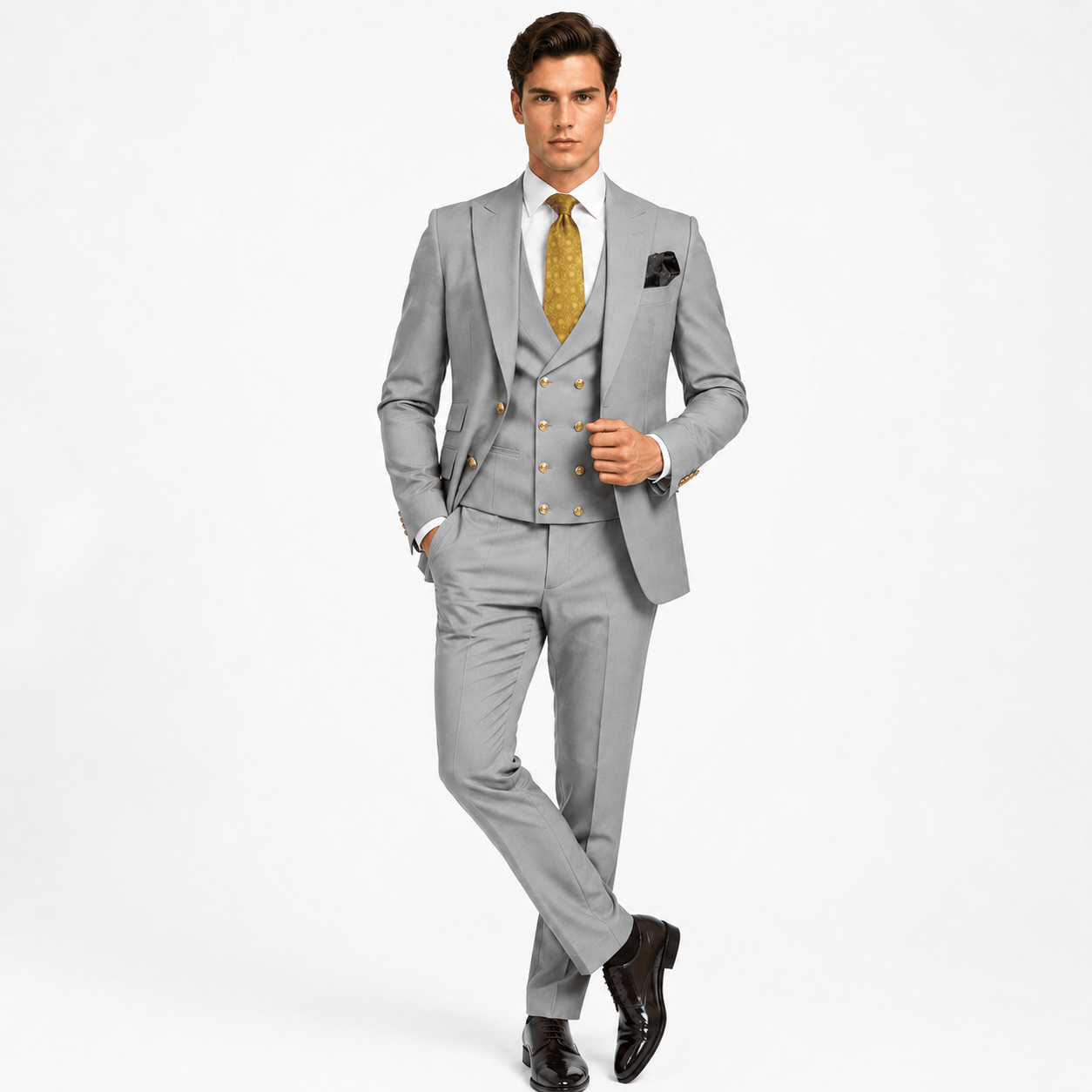 Ceehuteey Ceehuteey Men's 3 Pieces Flat Peak Lapel Suits For (Blazer+Vest+Pants)
