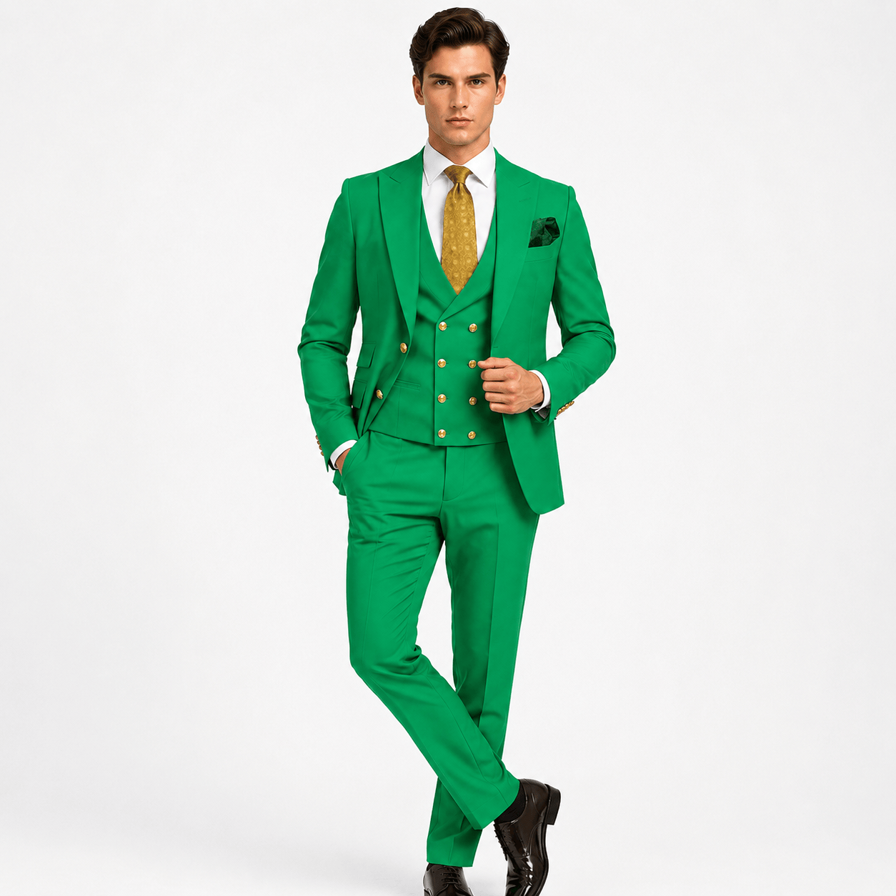 Ceehuteey Ceehuteey Men's 3 Pieces Flat Peak Lapel Suits For (Blazer+Vest+Pants)