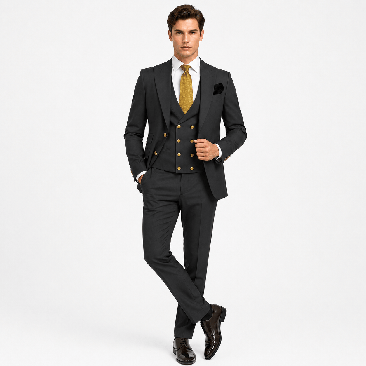 Ceehuteey Ceehuteey Men's 3 Pieces Flat Peak Lapel Suits For (Blazer+Vest+Pants)