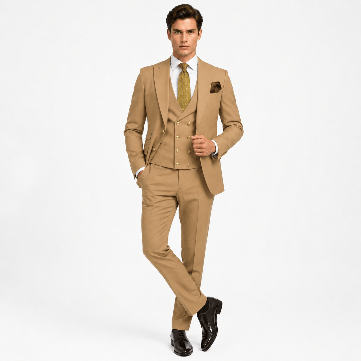 Ceehuteey Ceehuteey Men's 3 Pieces Flat Peak Lapel Suits For (Blazer+Vest+Pants)