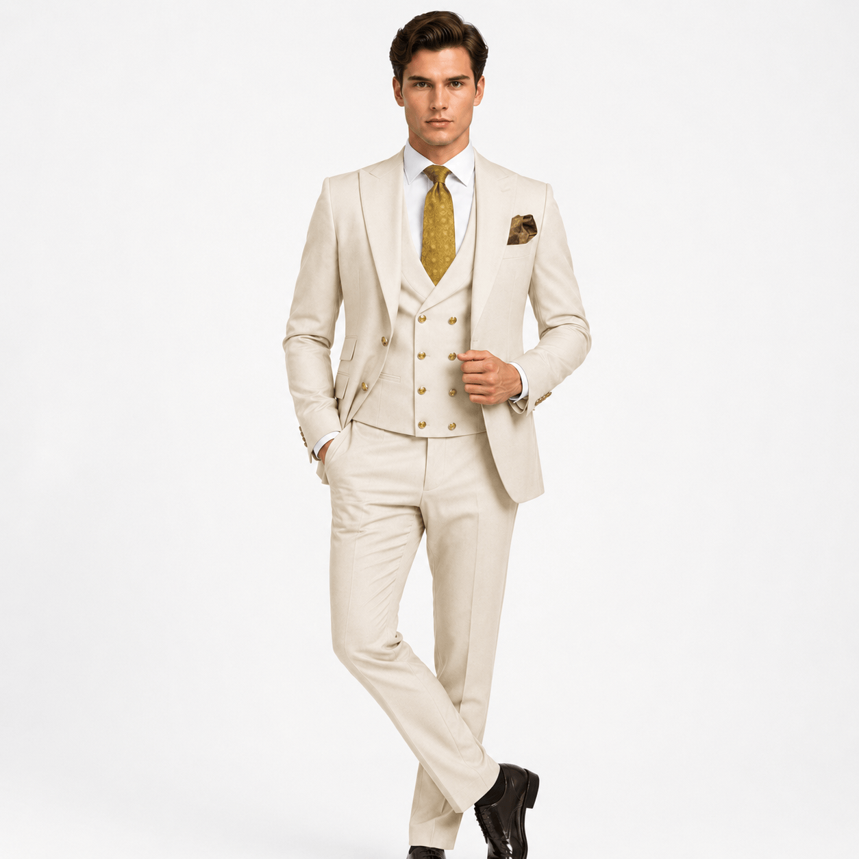 Ceehuteey Ceehuteey Men's 3 Pieces Flat Peak Lapel Suits For (Blazer+Vest+Pants)
