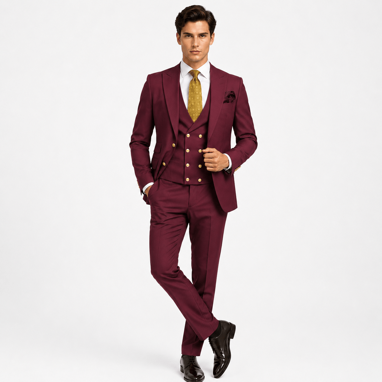 Ceehuteey Ceehuteey Men's 3 Pieces Flat Peak Lapel Suits For (Blazer+Vest+Pants)