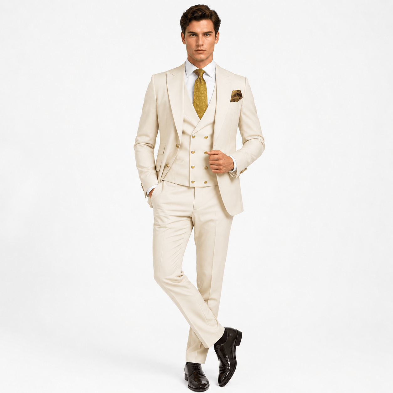 Ceehuteey Ceehuteey Men's 3 Pieces Flat Peak Lapel Suits For (Blazer+Vest+Pants)