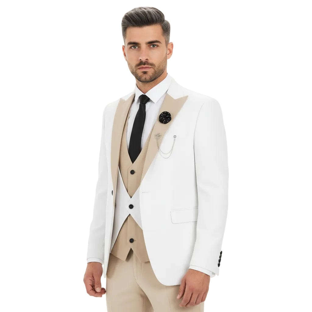 ceehuteey Ceehuteey Men's 3 Pieces Leisure Flat Peak Lapel Tuxedos for Party