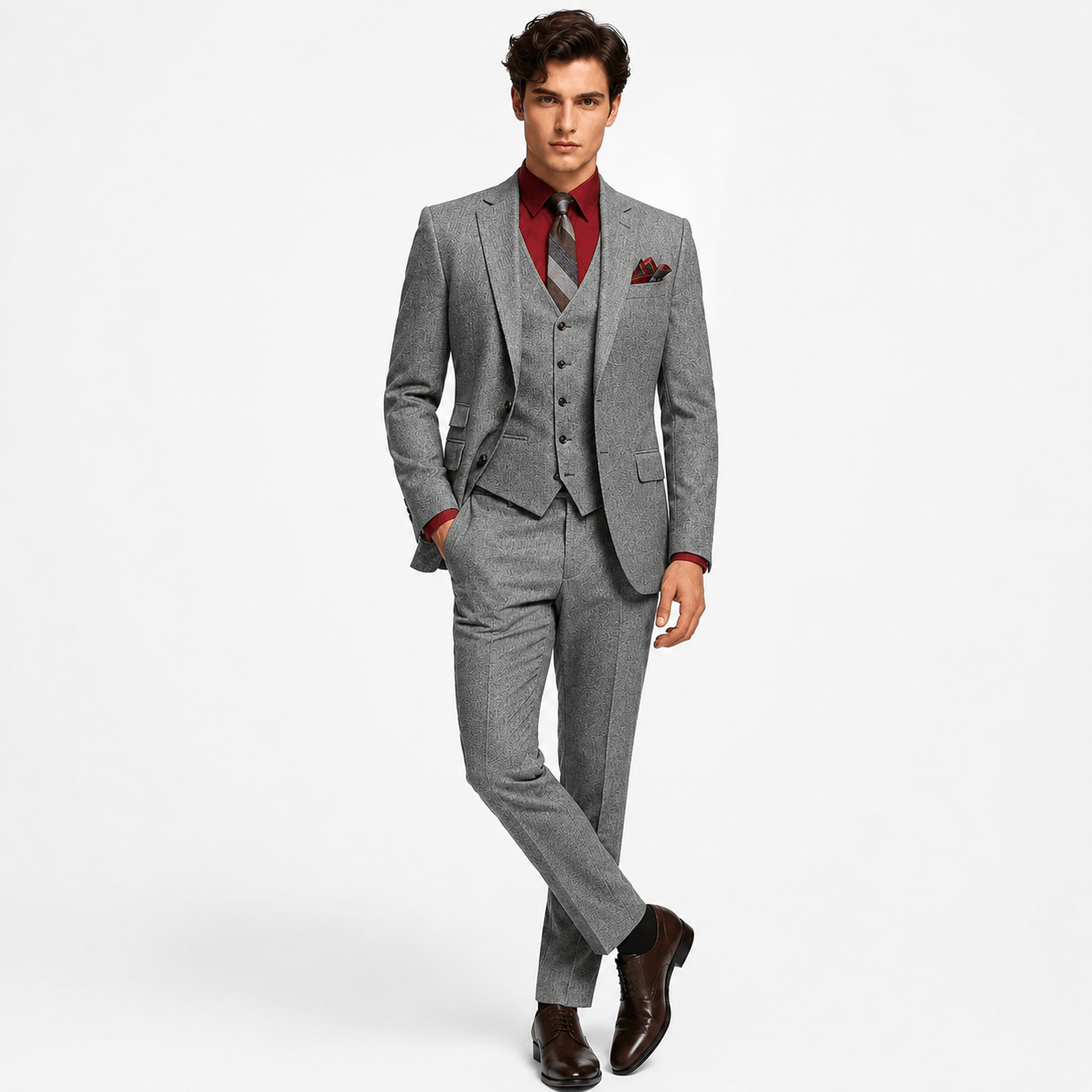 Ceehuteey Ceehuteey Men's 3 Pieces Tweed Classic Herringbone Notch Lapel Suits (Blazer+Vest+Pants)