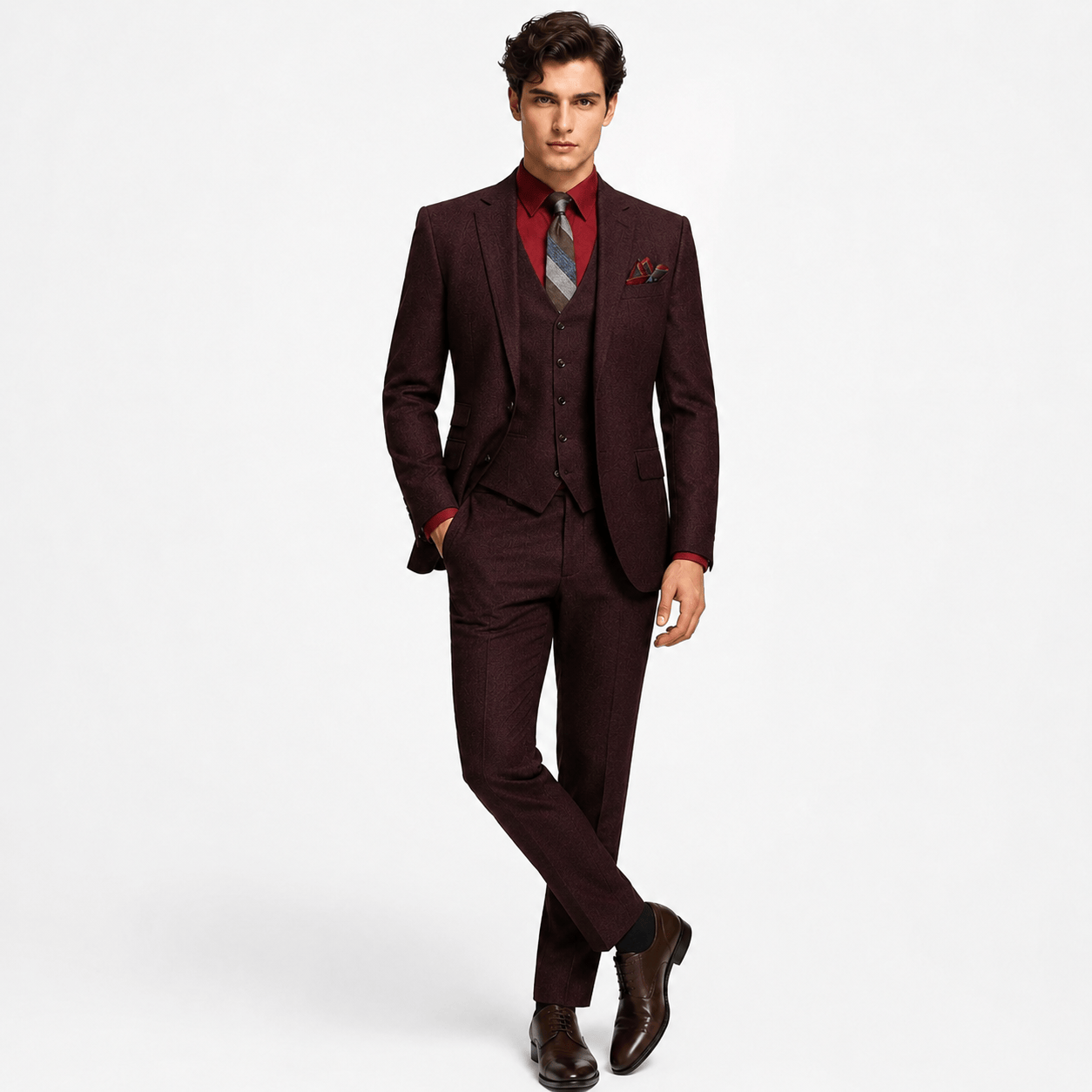 Ceehuteey Ceehuteey Men's 3 Pieces Tweed Classic Herringbone Notch Lapel Suits (Blazer+Vest+Pants)