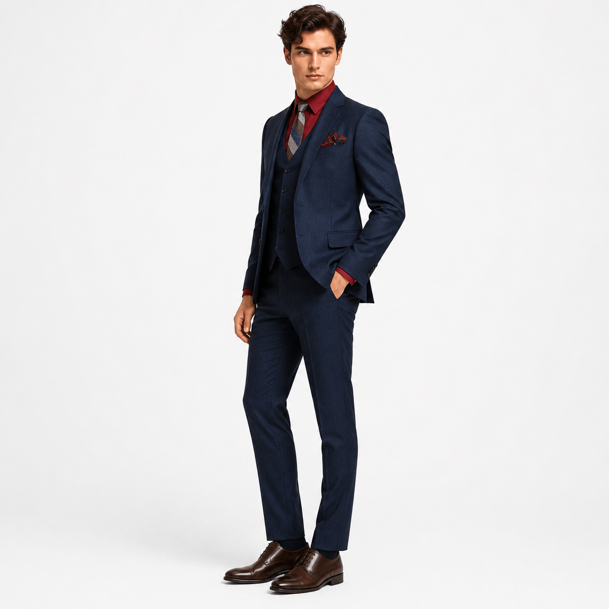 Ceehuteey Ceehuteey Men's 3 Pieces Tweed Classic Herringbone Notch Lapel Suits (Blazer+Vest+Pants)