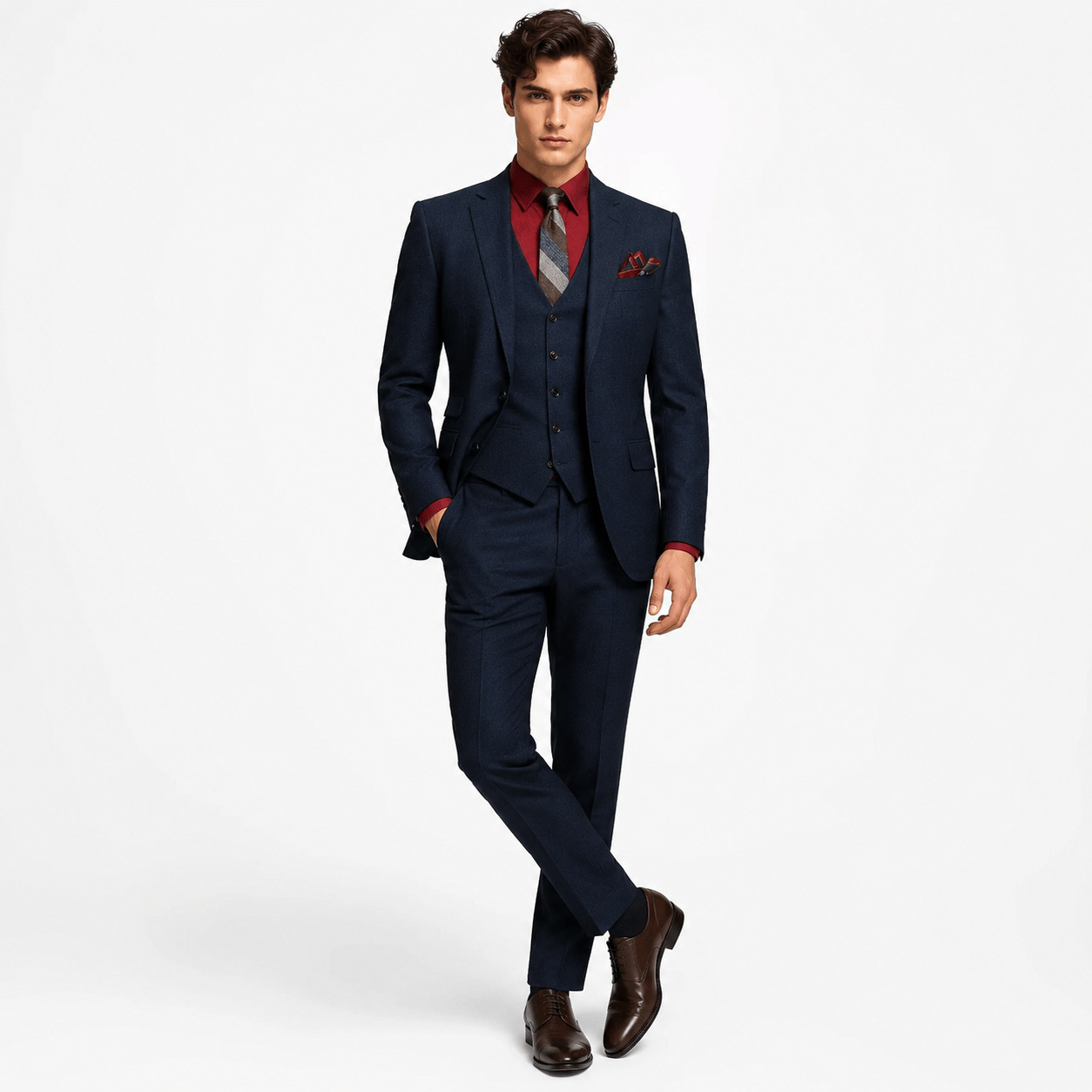 Ceehuteey Ceehuteey Men's 3 Pieces Tweed Classic Herringbone Notch Lapel Suits (Blazer+Vest+Pants)