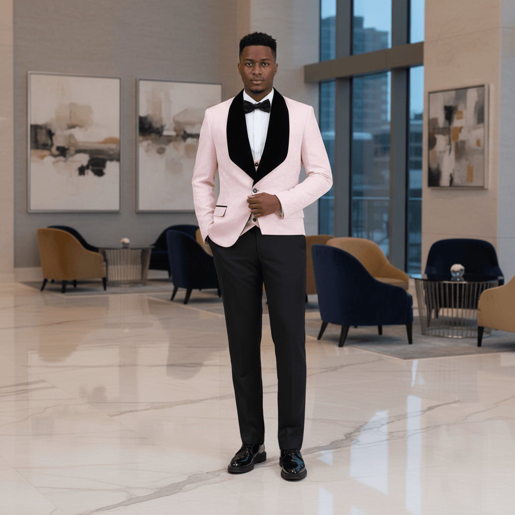 ceehuteey Ceehuteey Men's Classic Design Patterned Slim Fit 3 Piece Shawl Lapel Tuxedos (Blazer+vest+Pants)
