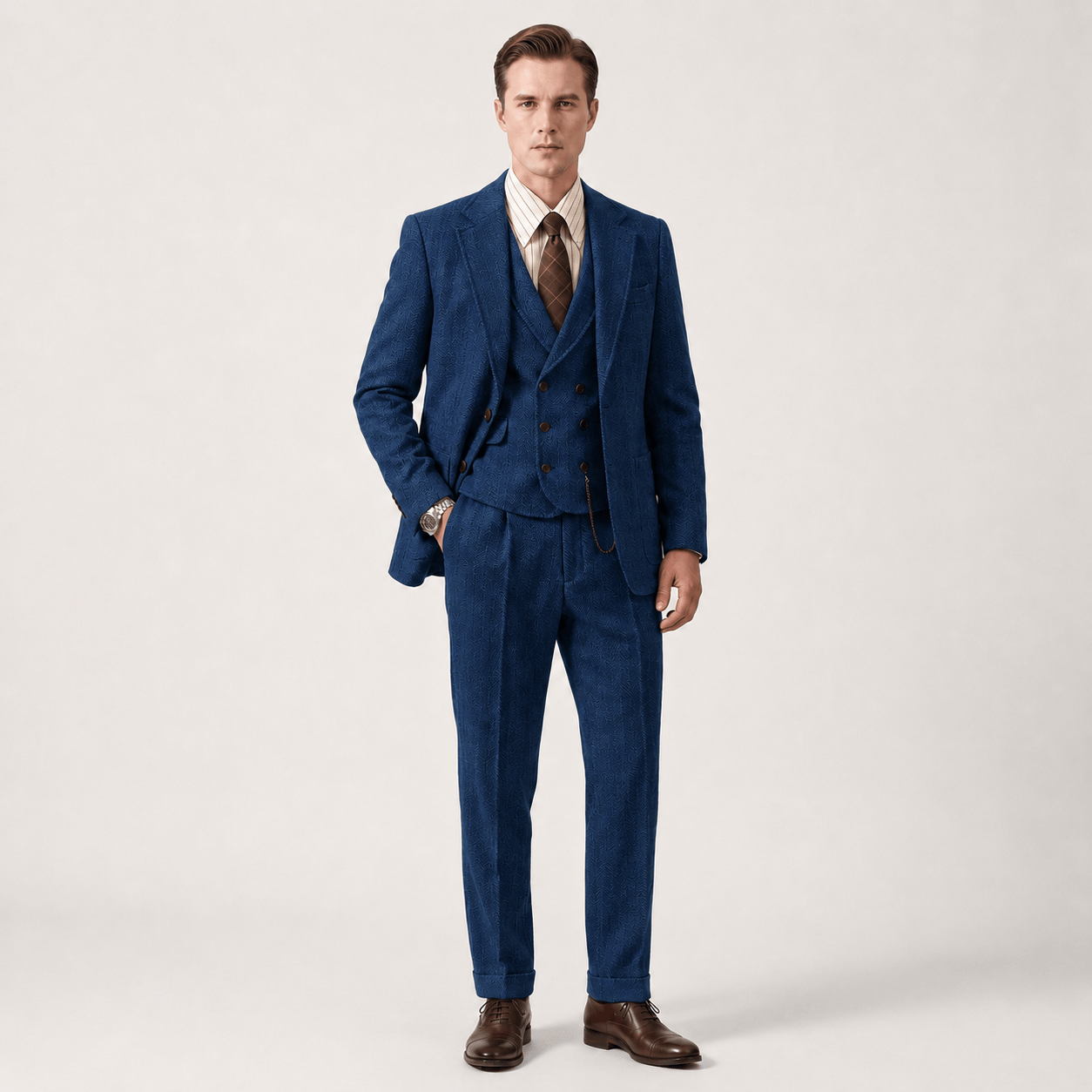 Ceehuteey Ceehuteey Men’s Classical Herringbone Suits 3 Piece Suits Groom Suits (Blazer+Vest+Pants)