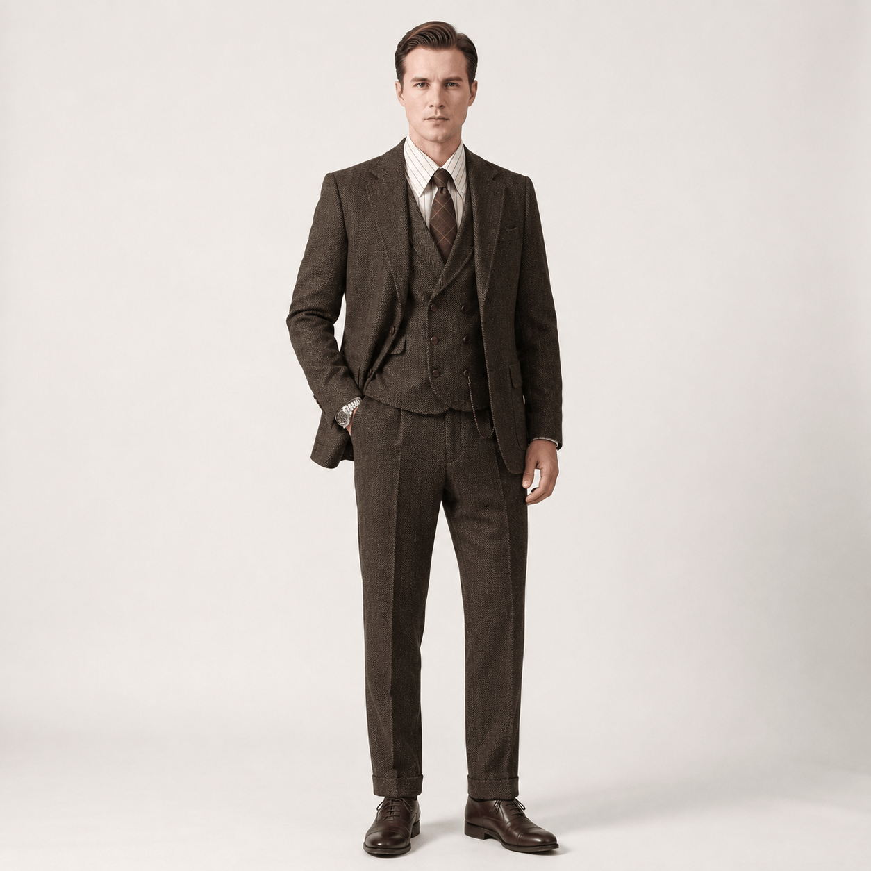 Ceehuteey Ceehuteey Men’s Classical Herringbone Suits 3 Piece Suits Groom Suits (Blazer+Vest+Pants)