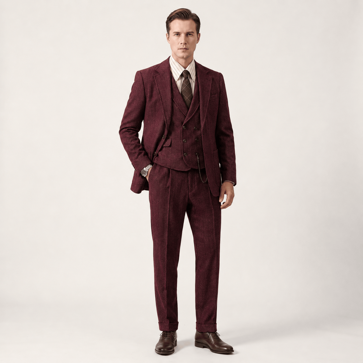 Ceehuteey Ceehuteey Men’s Classical Herringbone Suits 3 Piece Suits Groom Suits (Blazer+Vest+Pants)