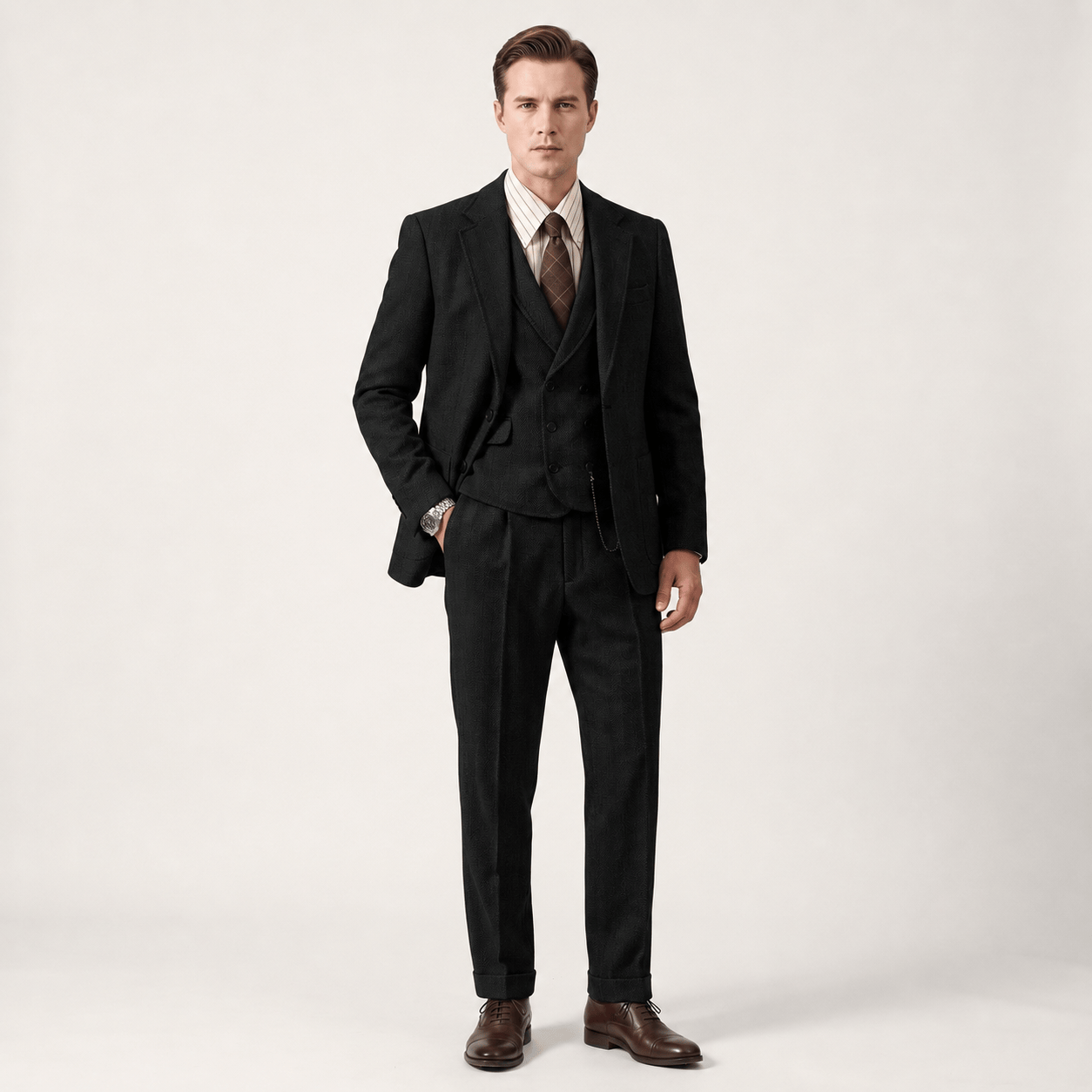Ceehuteey Ceehuteey Men’s Classical Herringbone Suits 3 Piece Suits Groom Suits (Blazer+Vest+Pants)