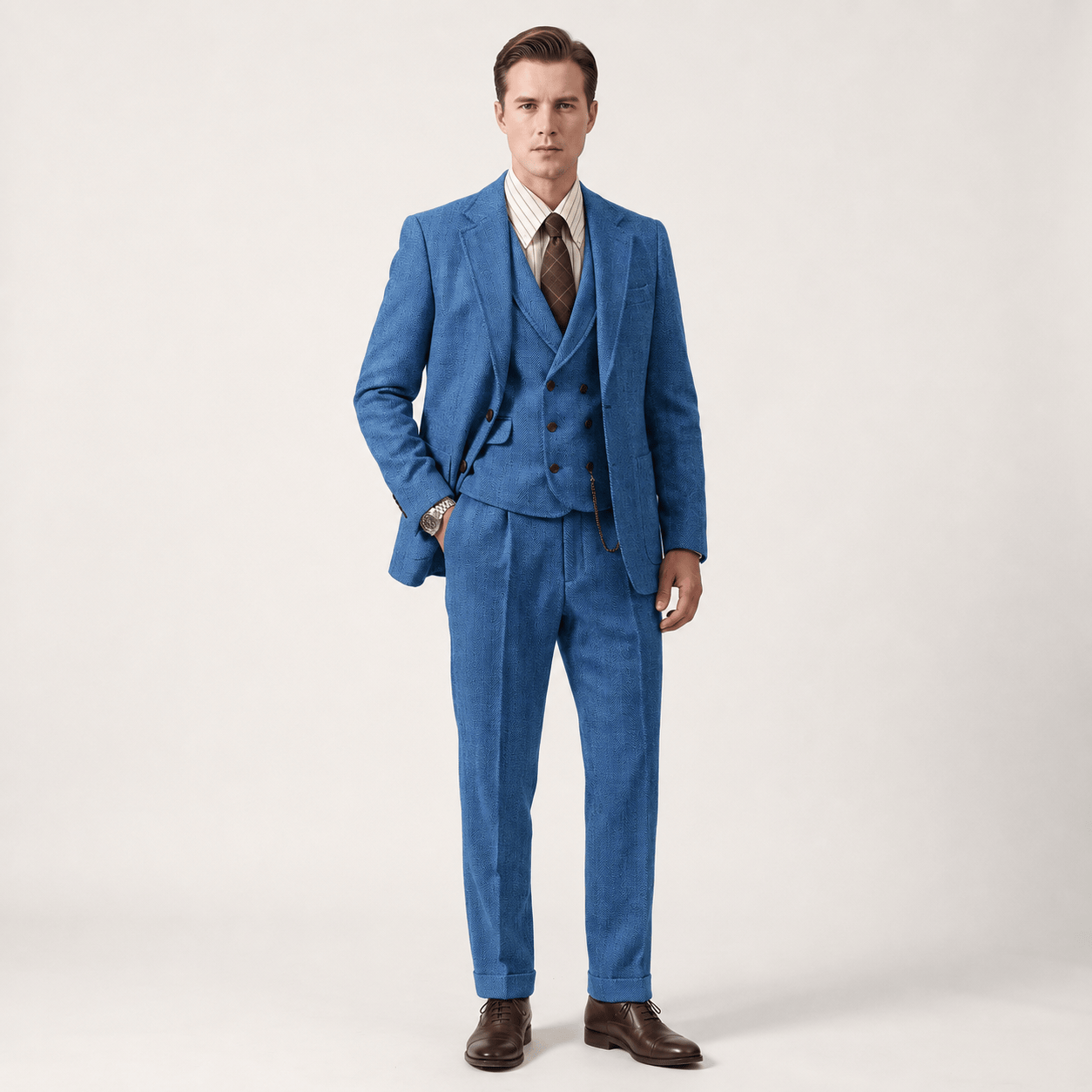 Ceehuteey Ceehuteey Men’s Classical Herringbone Suits 3 Piece Suits Groom Suits (Blazer+Vest+Pants)