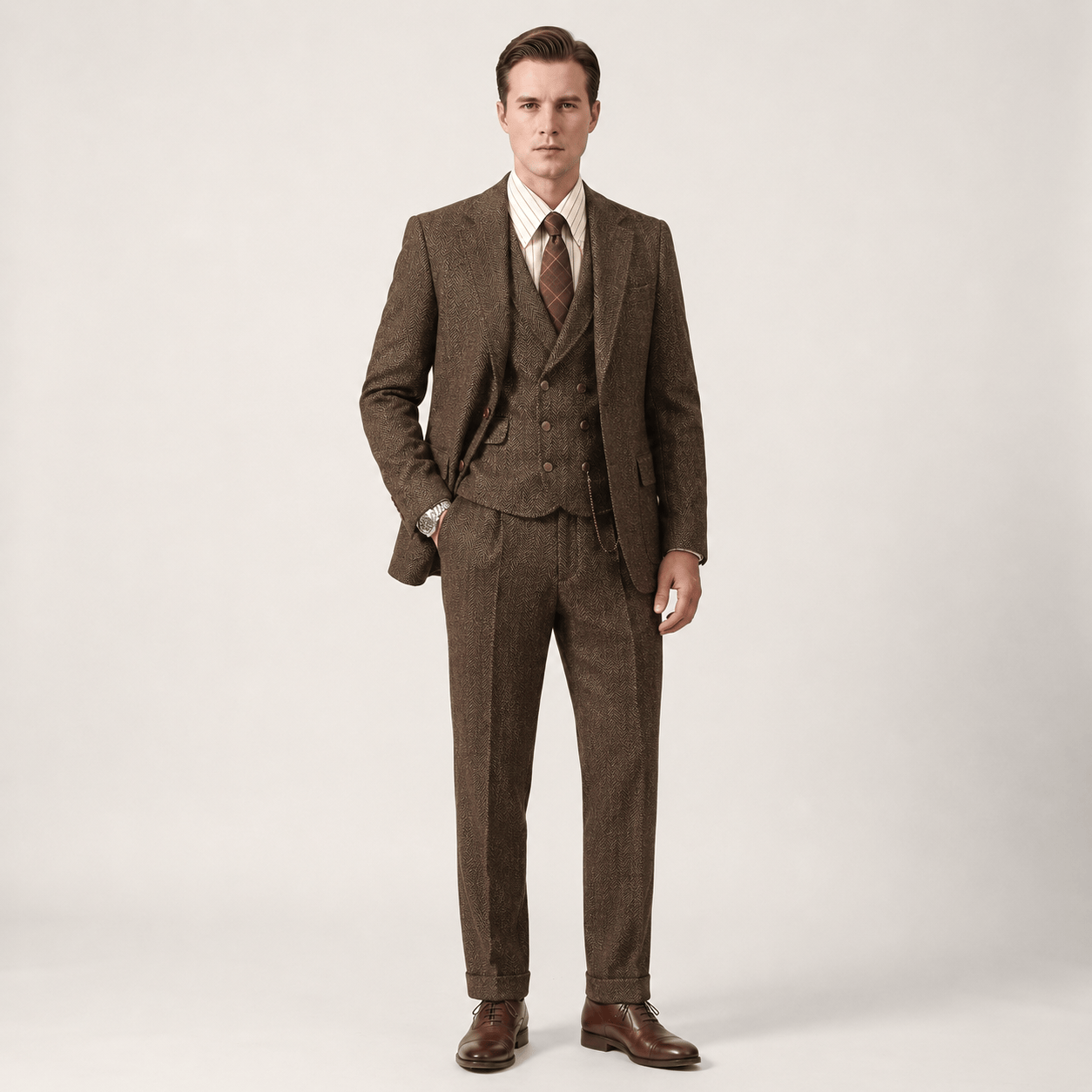 Ceehuteey Ceehuteey Men’s Classical Herringbone Suits 3 Piece Suits Groom Suits (Blazer+Vest+Pants)