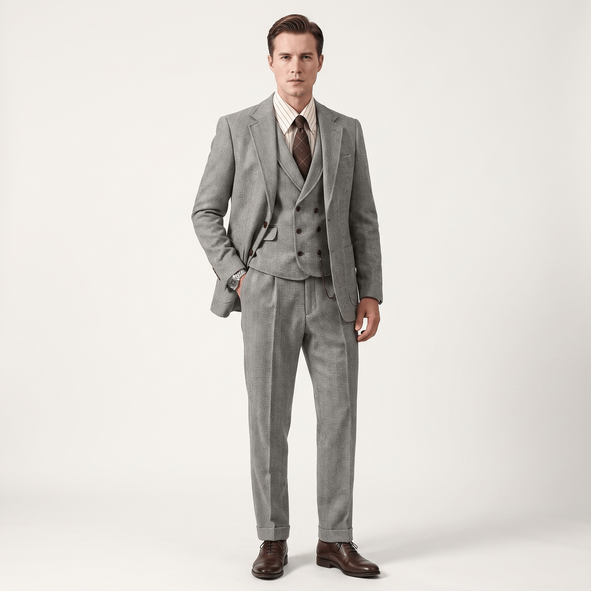 Ceehuteey Ceehuteey Men’s Classical Herringbone Suits 3 Piece Suits Groom Suits (Blazer+Vest+Pants)