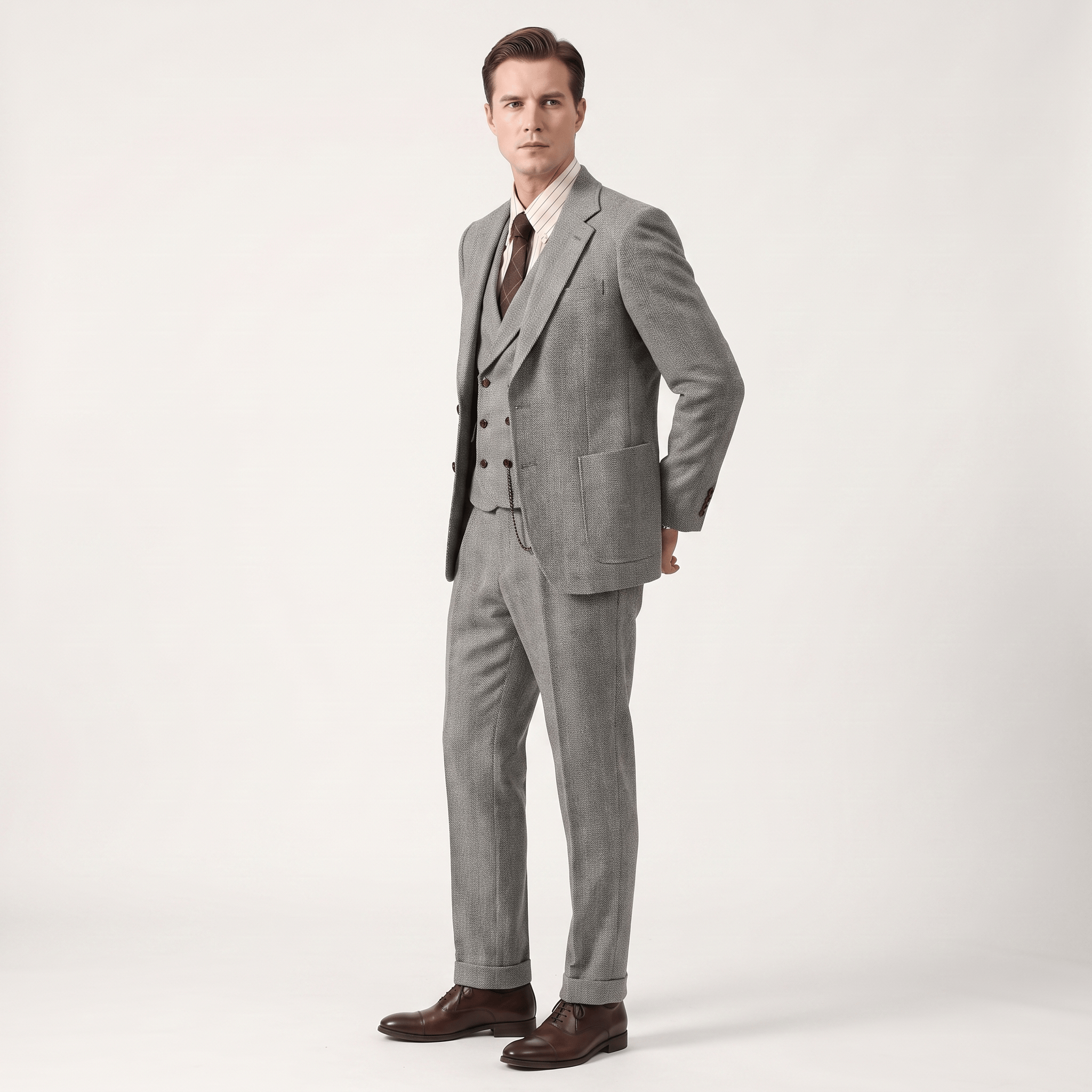 Ceehuteey Ceehuteey Men’s Classical Herringbone Suits 3 Piece Suits Groom Suits (Blazer+Vest+Pants)