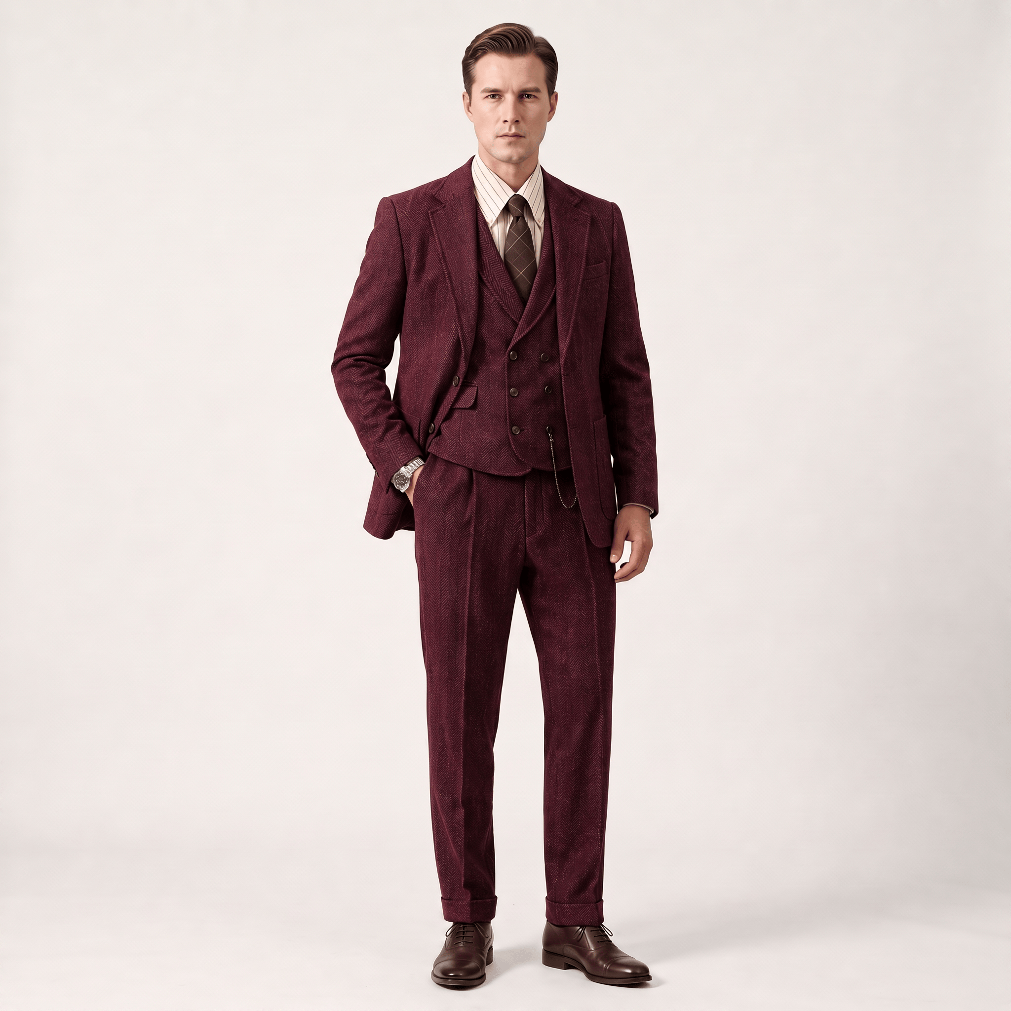 Ceehuteey Ceehuteey Men’s Classical Herringbone Suits 3 Piece Suits Groom Suits (Blazer+Vest+Pants)