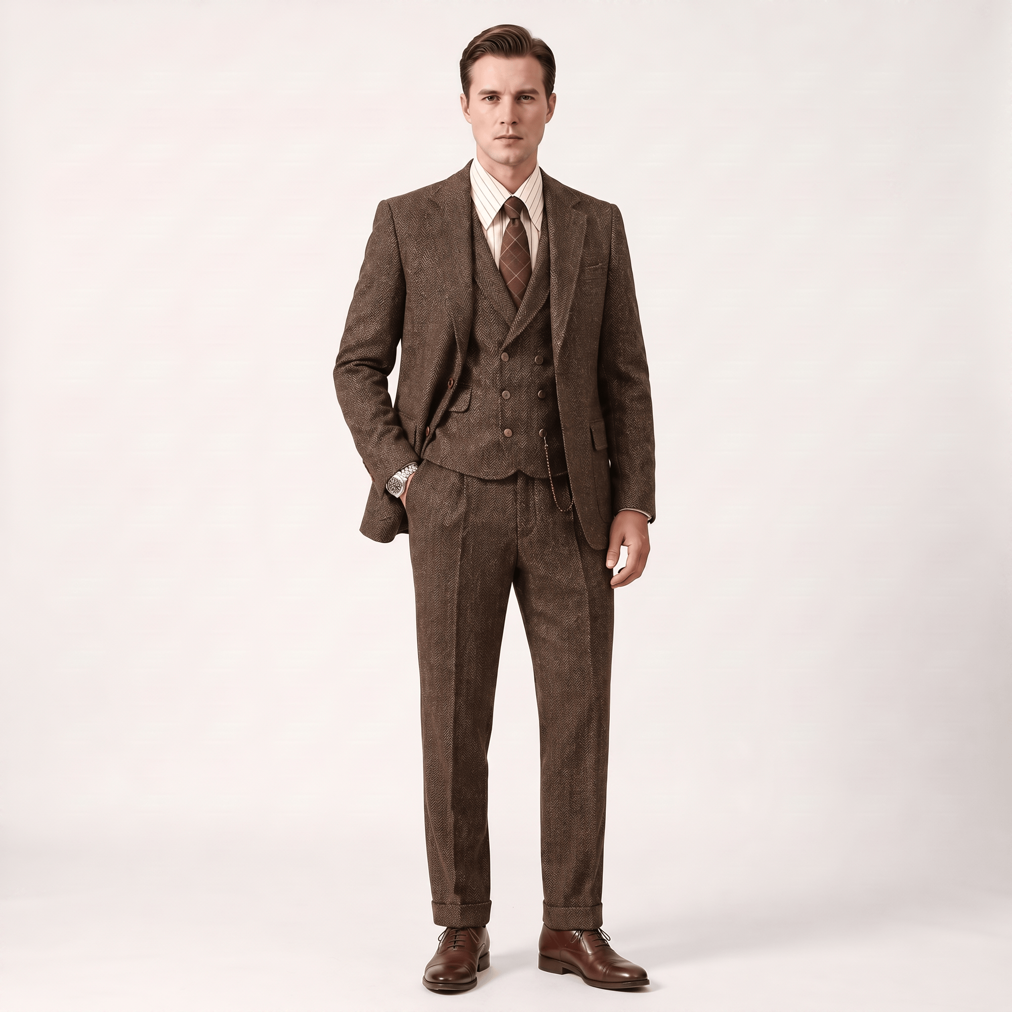 Ceehuteey Ceehuteey Men’s Classical Herringbone Suits 3 Piece Suits Groom Suits (Blazer+Vest+Pants)