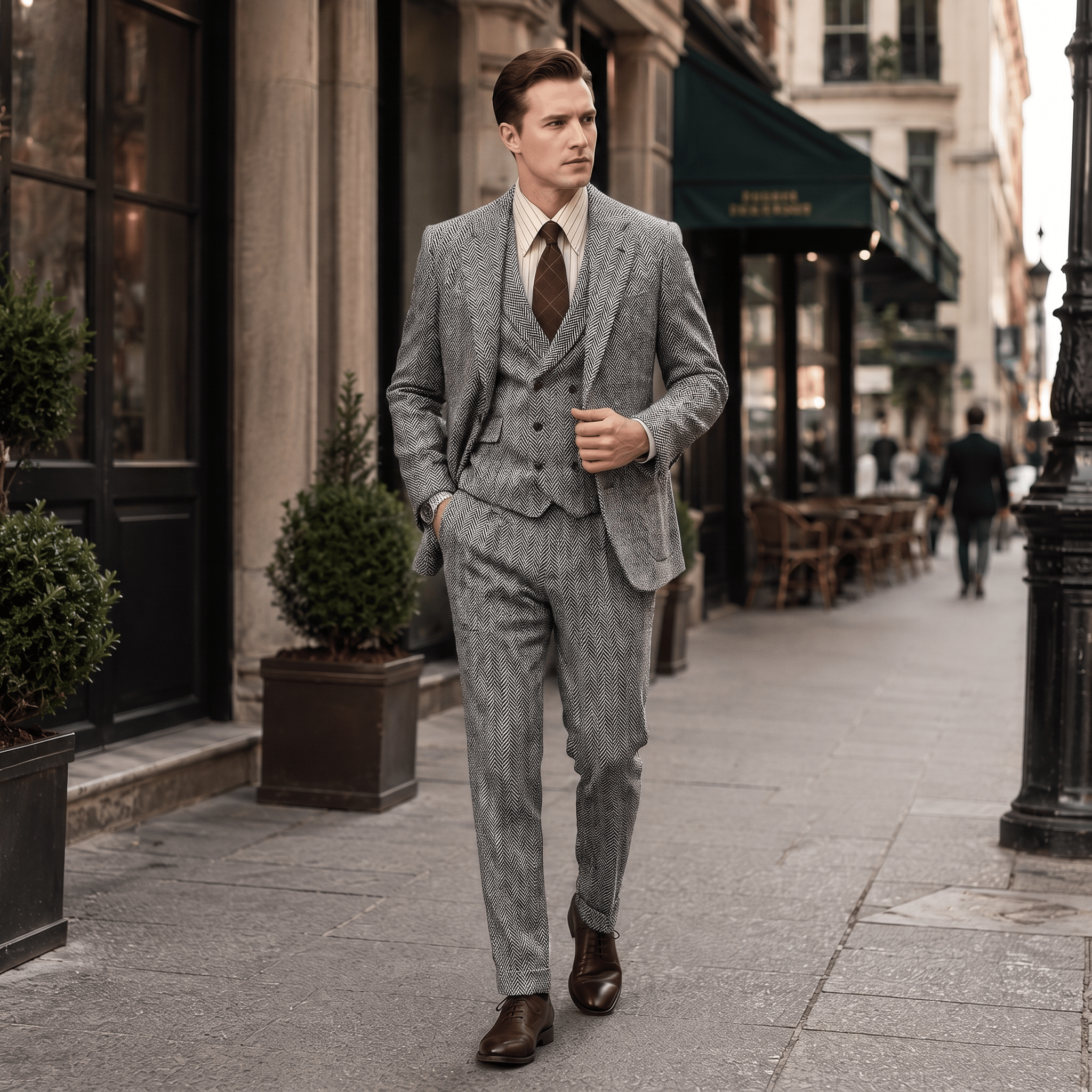 Ceehuteey Ceehuteey Men’s Classical Herringbone Suits 3 Piece Suits Groom Suits (Blazer+Vest+Pants)