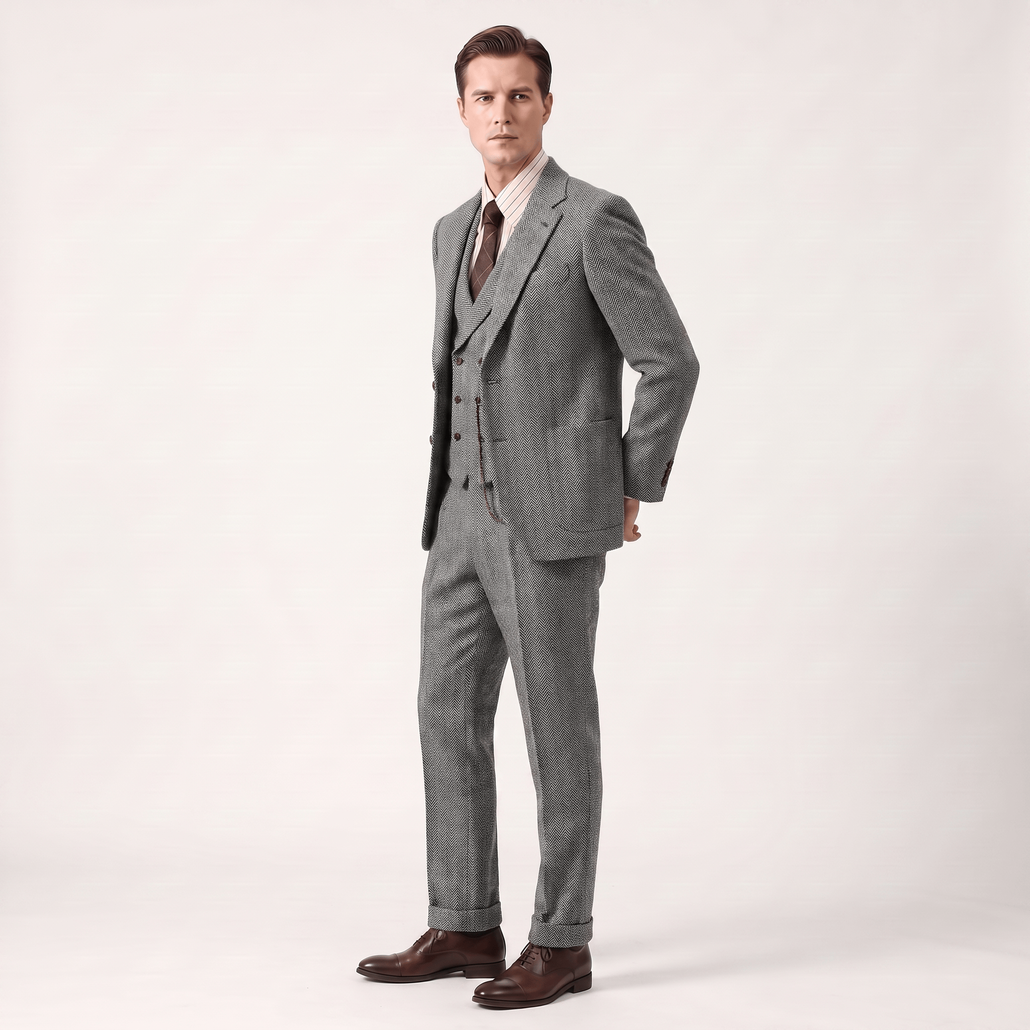 Ceehuteey Ceehuteey Men’s Classical Herringbone Suits 3 Piece Suits Groom Suits (Blazer+Vest+Pants)