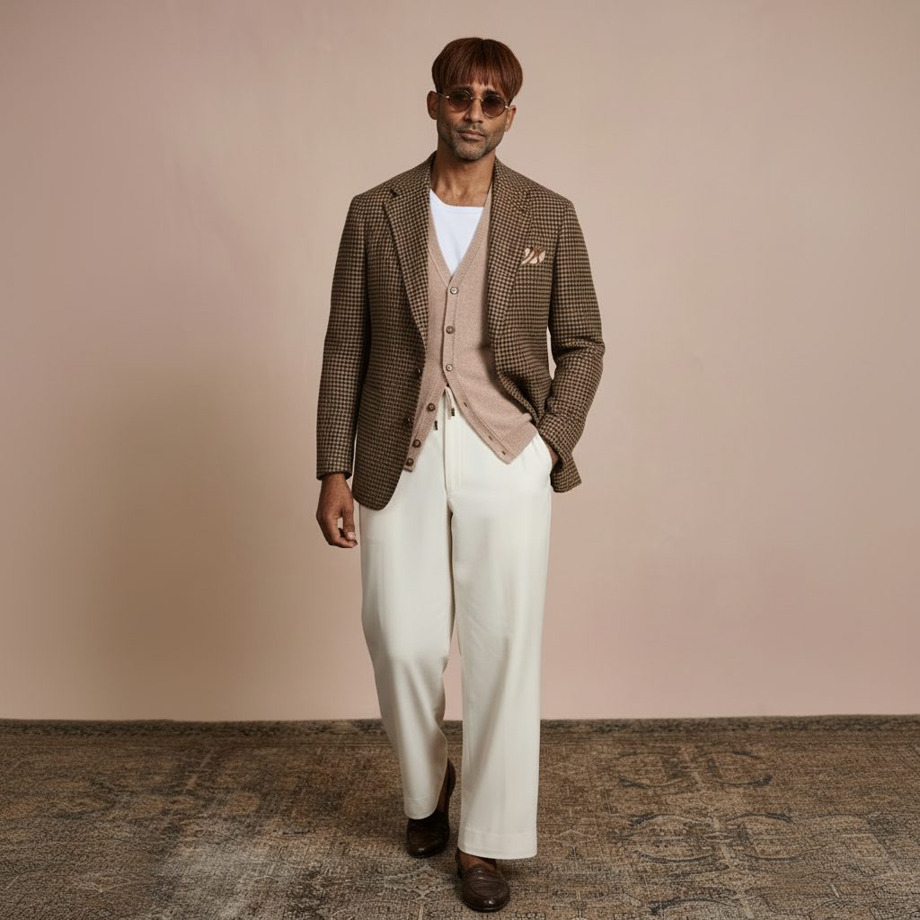 ceehuteey Ceehuteey Men's Fashion Houndstooth Pattern Checked Peak Lapel Tuxedos Blazer