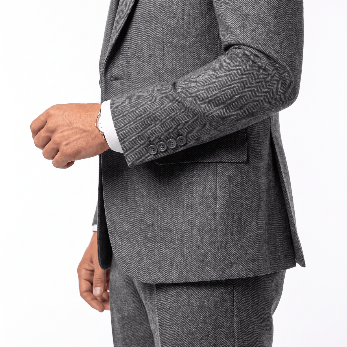 Ceehuteey Ceehuteey Men's Herringbone 3 Pieces Notch Lapel Men's Suits (Blazer+Vest+Pants)